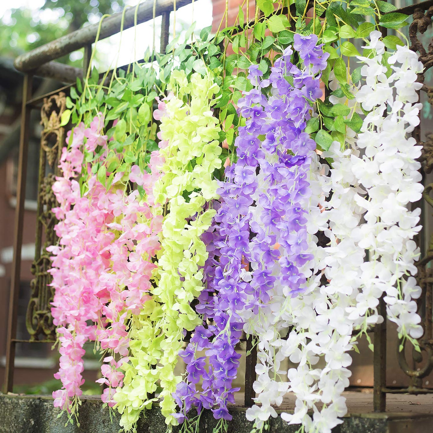 GPARK 12 Pieces/Each 45 inch / 3.7 ft Wisteria Artificial Flower Bushy Silk Vine Ratta Hanging Garland Hanging for Wedding Party Garden Outdoor Greenery Office Wall Decoration Pink