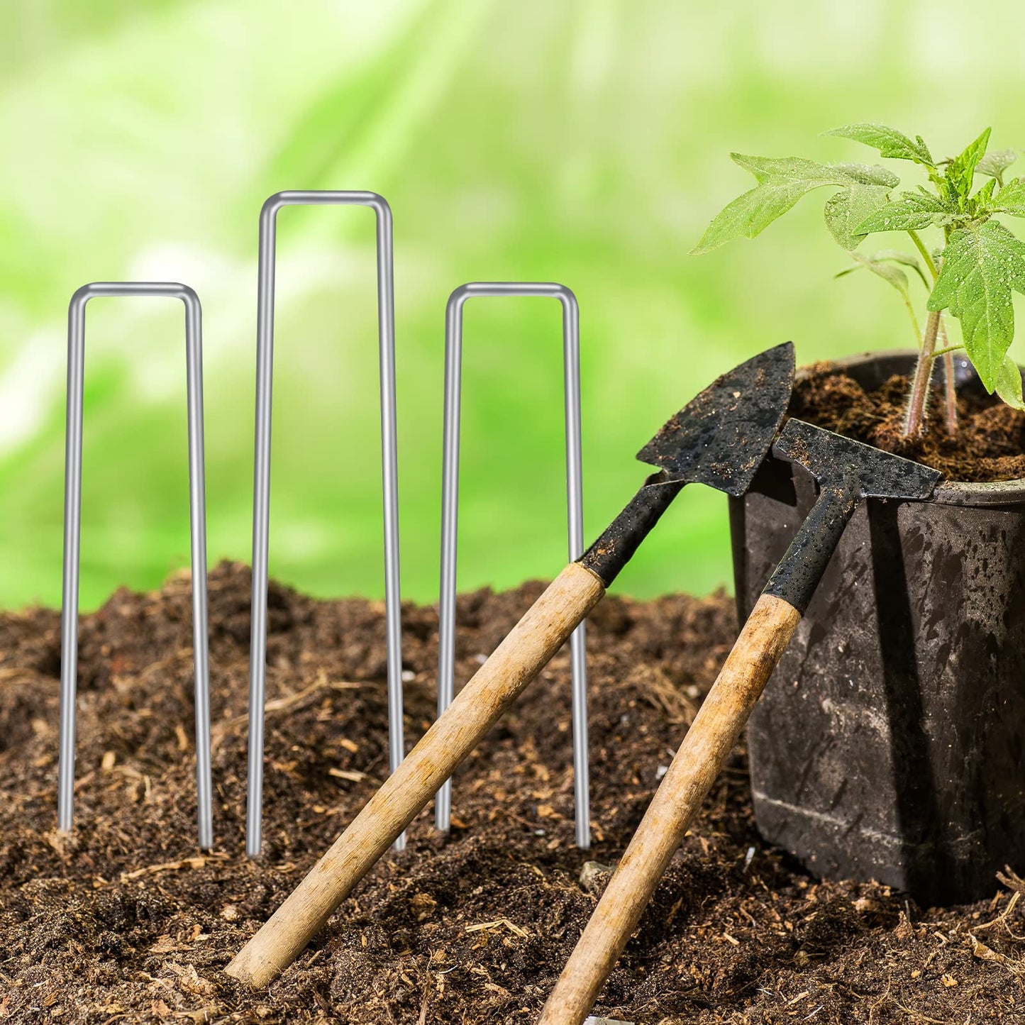 HongWay 420pcs 6 Inch Landscape Staples Galvanized Garden Stakes, 11 Gauge U-Shaped Sod Pins Yard Ground Staples for Landscaping Fabric Tent Lawn Truf Fence Irrigation Tube