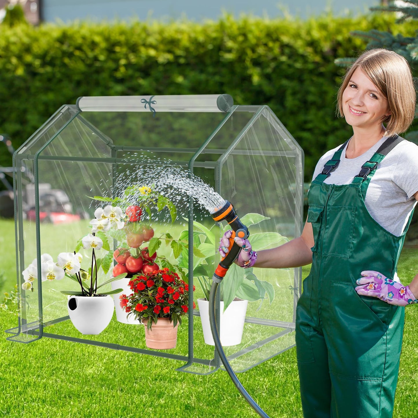 Mini Greenhouse for Indoor Outdoor Plants, Durable Green House with Roll-up Zipper Door,Grow Plant House Tent with Transparent PVC Cover 33.5”x23.2”x32.5”