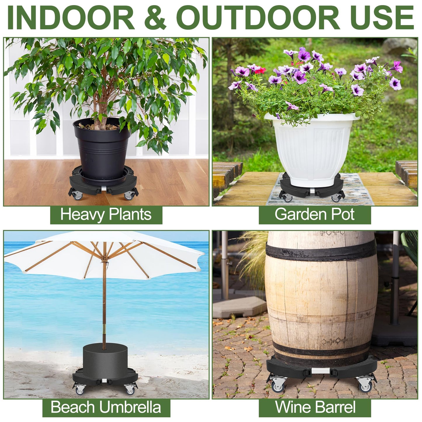 Plant Caddy Stand with 360° Wheels Adjustable 15-22 Inch Rolling Plant Stand Heavy Duty Large Plant Cart Dolly with Casters 440lbs Capacity for Large Planter, Garden Pot, Flower Pot, Black, 1 Pack