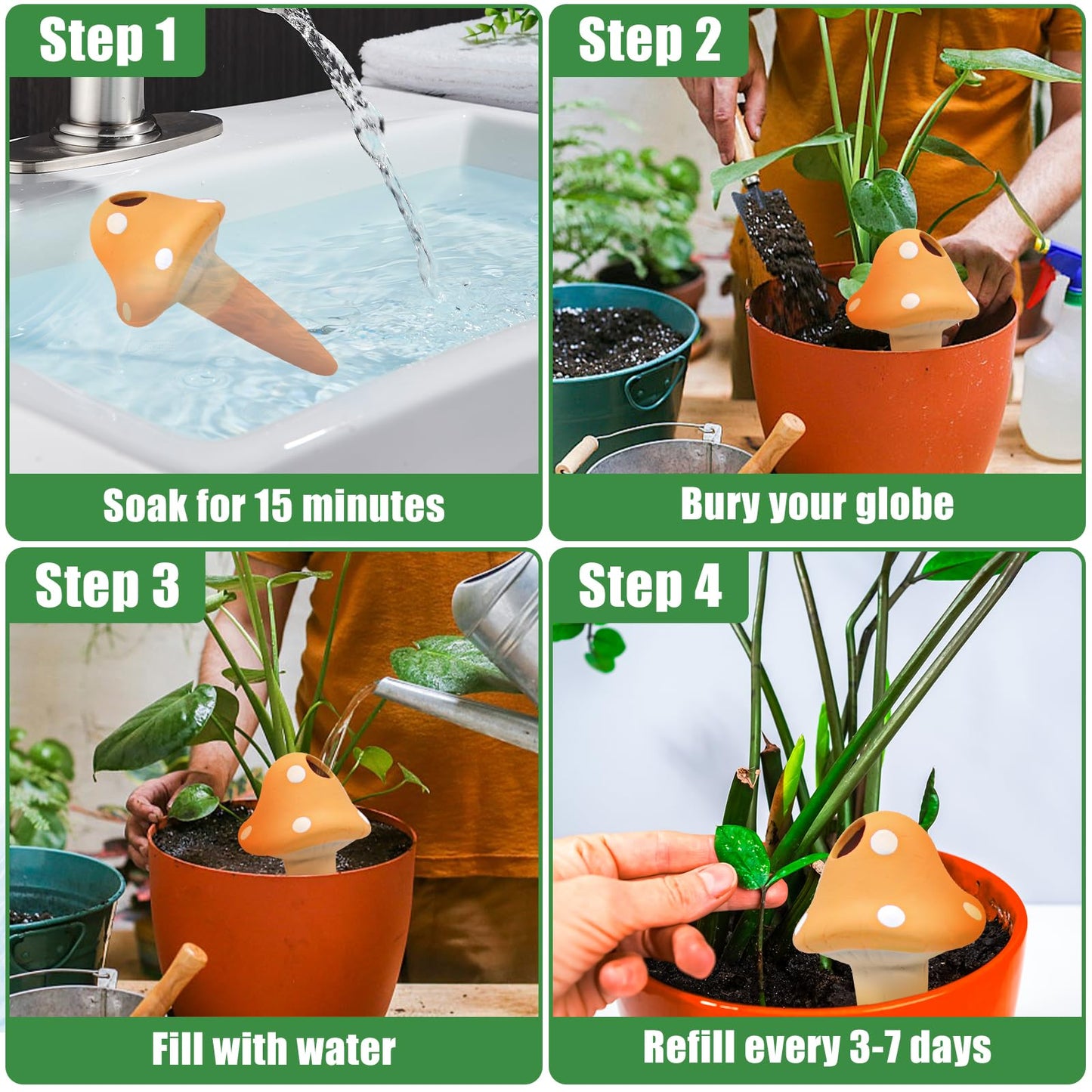 4PCS Terracotta Self Watering Spikes, Mushroom Shaped Self Watering Globes, Slow Release Self Watering Planter Insert, Plant Watering Globes for Indoor and Outdoor Plants