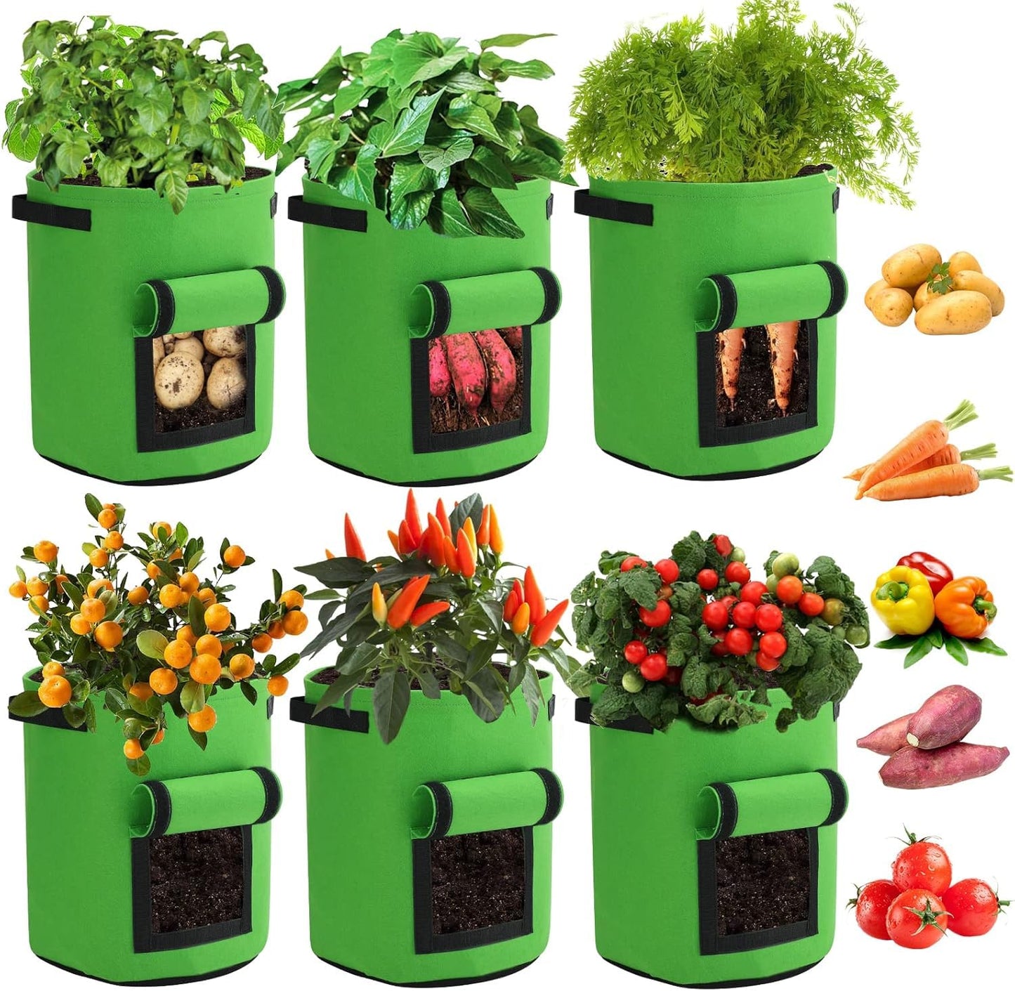TINGMEIBESTLY Grow Bags, Aeration Fabric Pots with Handles, Pot for Plants-3 of Pack(10 Gallon-Green)