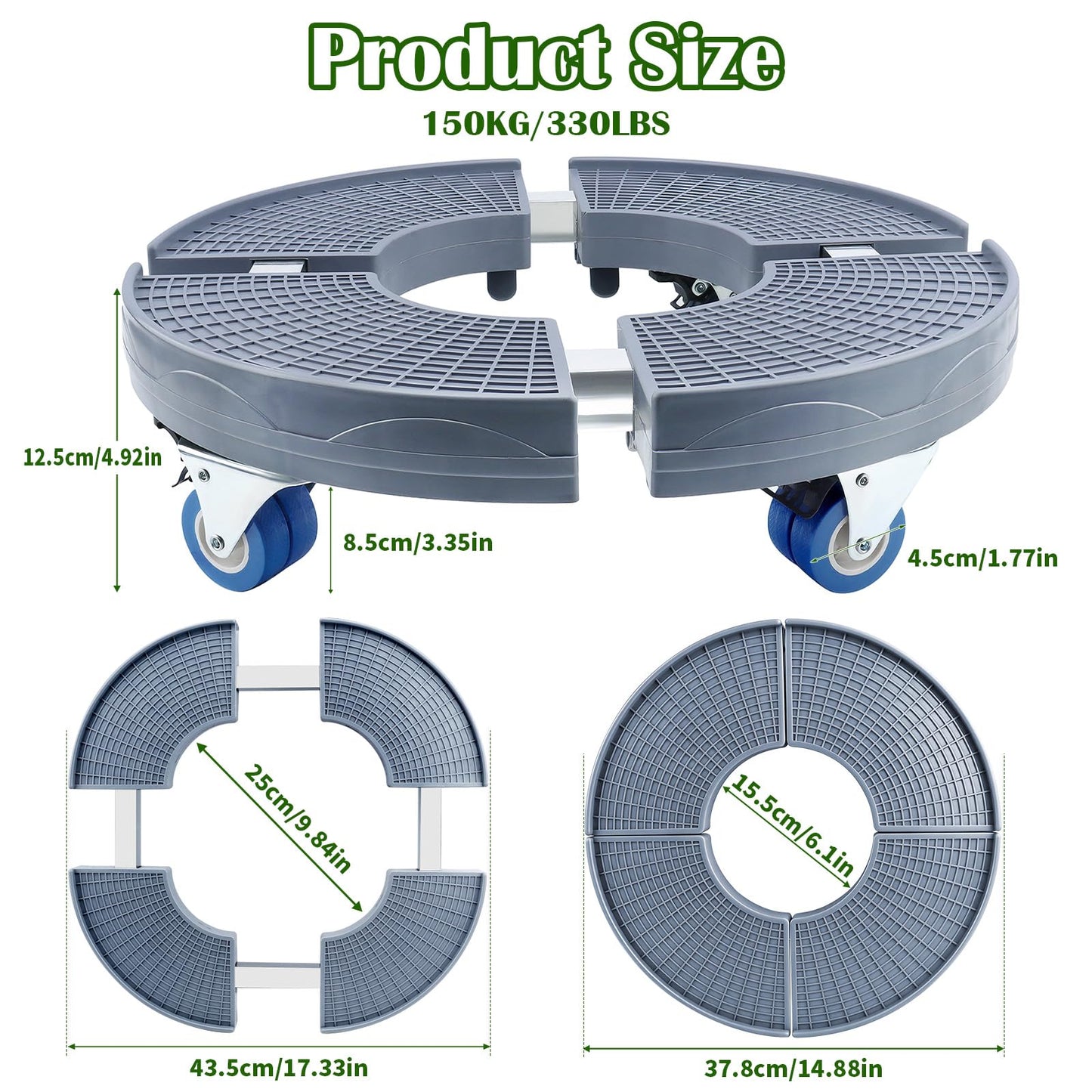 K KASONIC Plant Caddy with Wheels, 15-20 inch Adjustable Rolling Plant Stand Support 330lbs Capacity, Large Plant Dolly Cart for Indoor Outdoor Garden Pot, Plants or Flower Pots Mover (Grey 1 Pack)