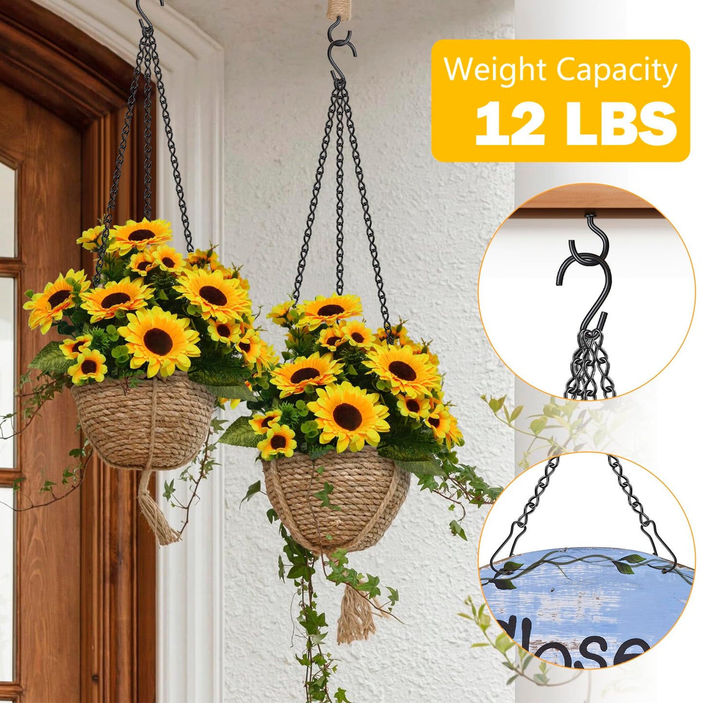 garini Hanging Basket Chain,200 Inch Metal Black Hanging Chain with S Hooks for Hanging Plants, Photo, Lantern, Billboards and Planters
