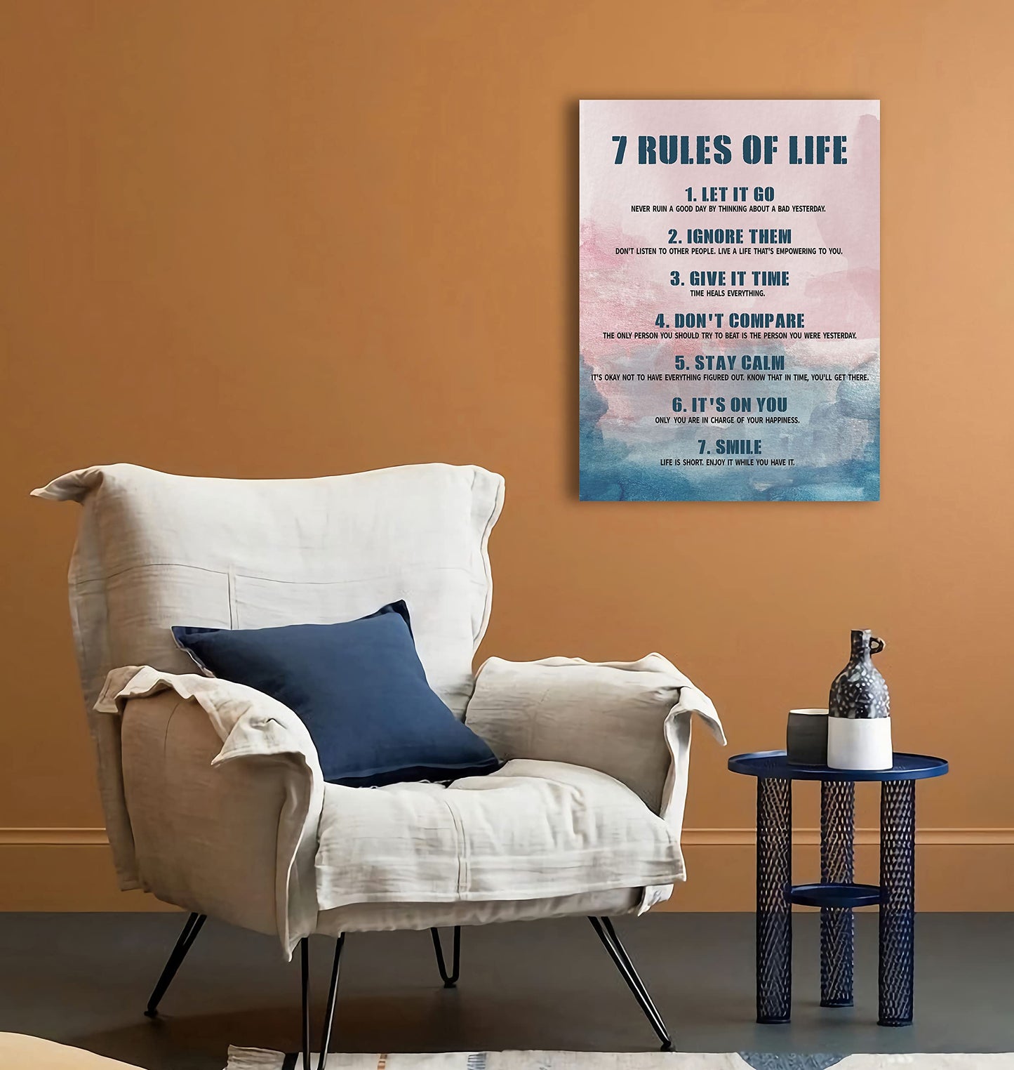 7 Rules Of Life Canvas Decoration Painting, Inspirational Motto Canvas Wall Art,Home,Workplace ,Bedroom decoration ,Tabletop/Hanging (29x38cm)Framed