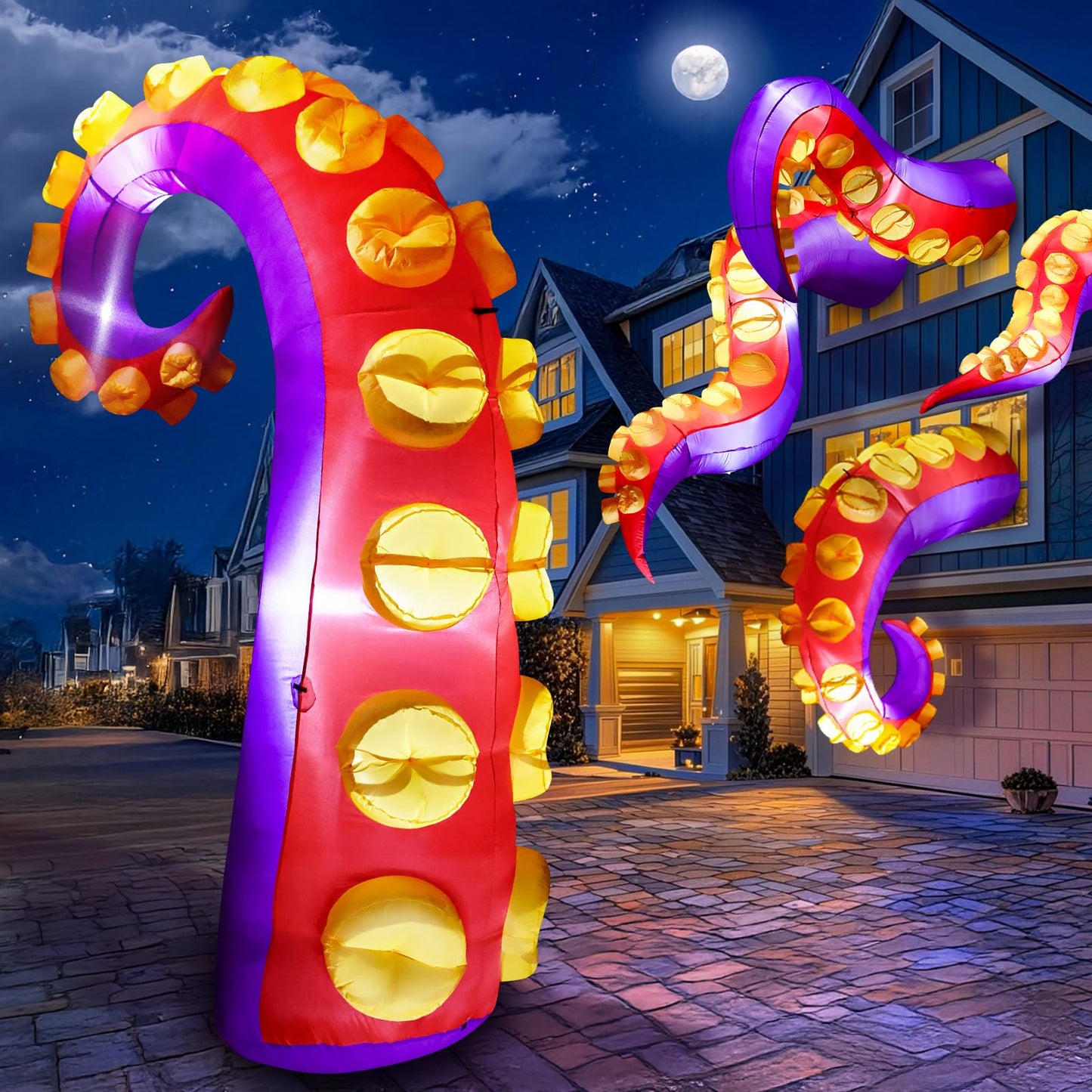 Max Fun 1pc Halloween Inflatables Decoration Inflatable Octopus Tentacles Outdoors Decorations with LED Lights Built-in Blow Up Yard Decoration for Outdoor Garden Lawn (Tentacles - A)