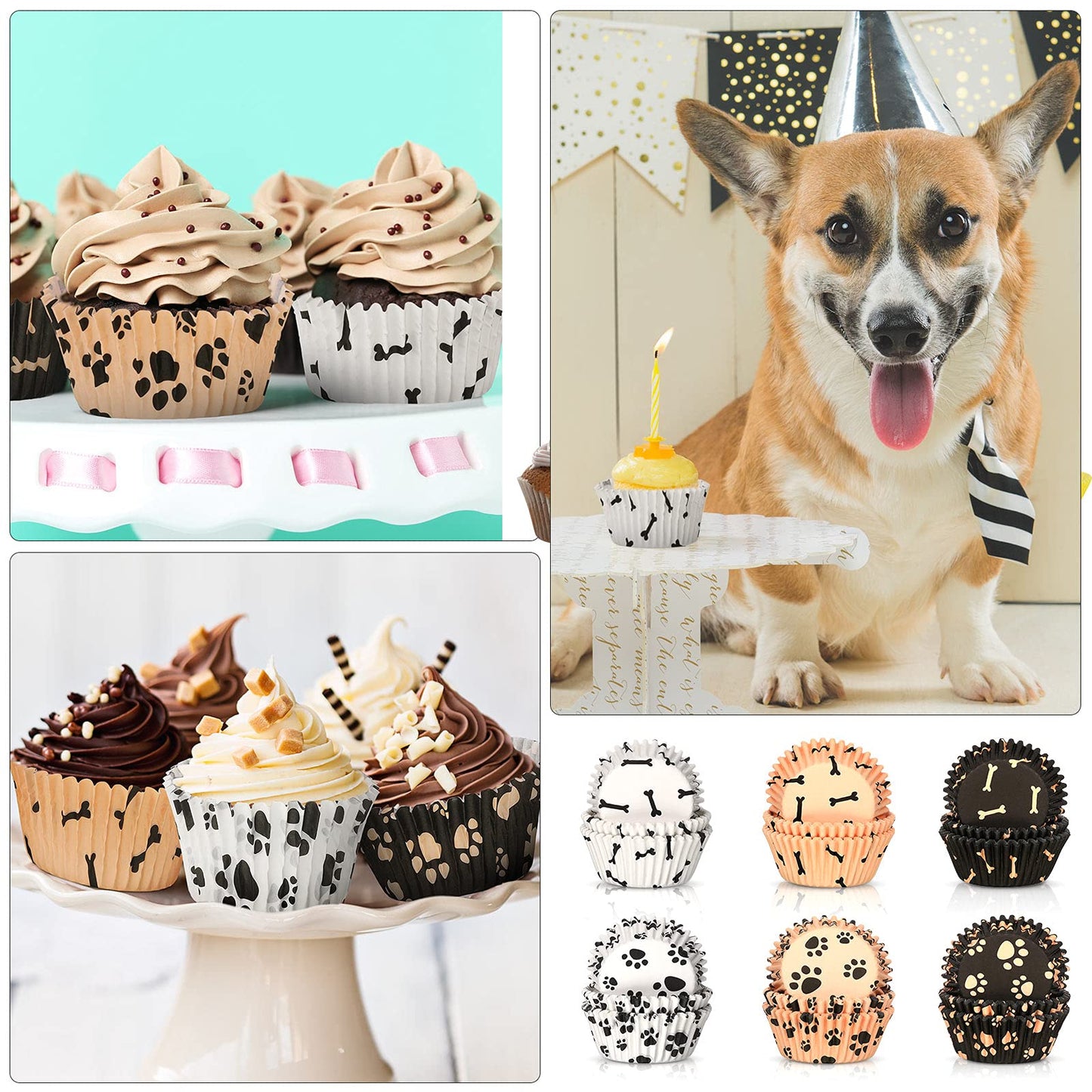 600 Piece Paw Bone Print Cupcake Liners Puppy Dog Theme Cupcake Holders Nonstick Baking Cups Paper Muffin Cakes for Birthday Wedding Animal Favor