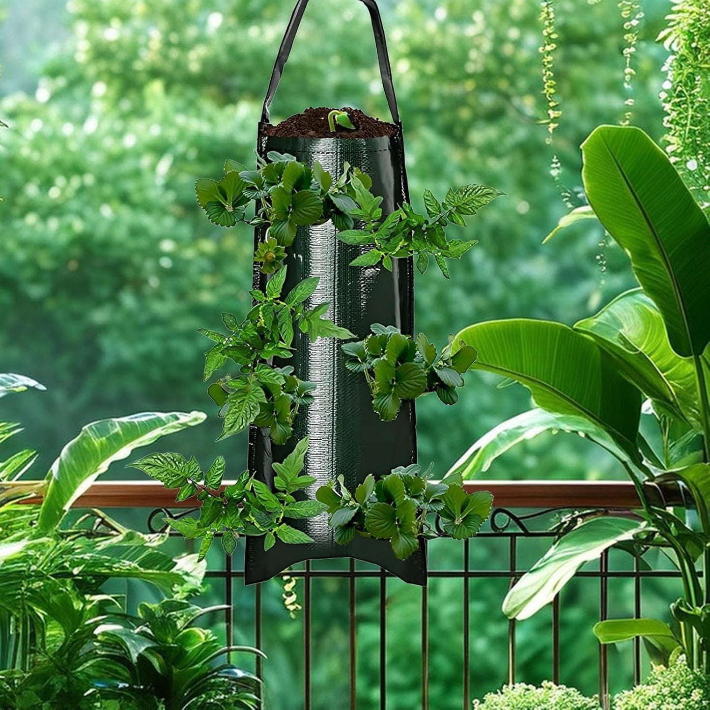 Upside Down Strawberries Grow Bags,10 Pack Garden Hanging Strawberry Grow Bag, Hanging Strawberry Planter with Planting Pockets, Hanging Planter for Strawberries,Tomatoes, Chili, Herbs, Vegetables