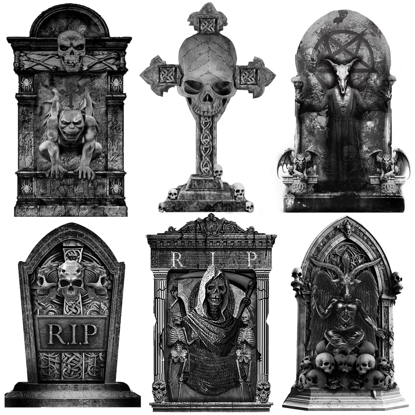 ontigola 16 Inch Halloween Graveyard Tombstones Prop Yard Stakes Signs 6 Styles Outdoor Headstones for Cemetery Halloween RIP Graveyard Tombstones Outdoor Props Yard Decorations with Stakes