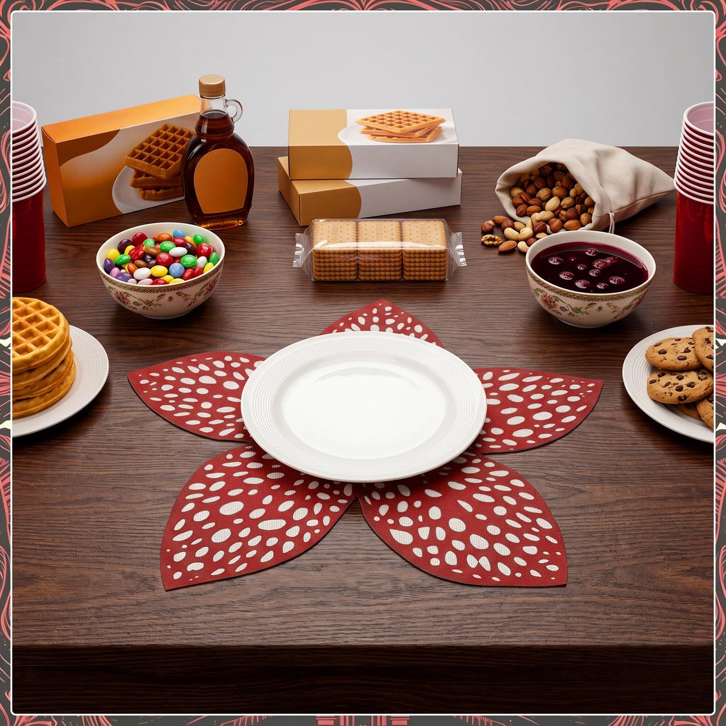 6 Pcs Weird Party Placemats Spooky Table Mats 11.81 x 17.72 Inch Dark Aesthetic Linen Place Mats Bulk for Dining Room Halloween Movie Bitrhday Party Home Decor