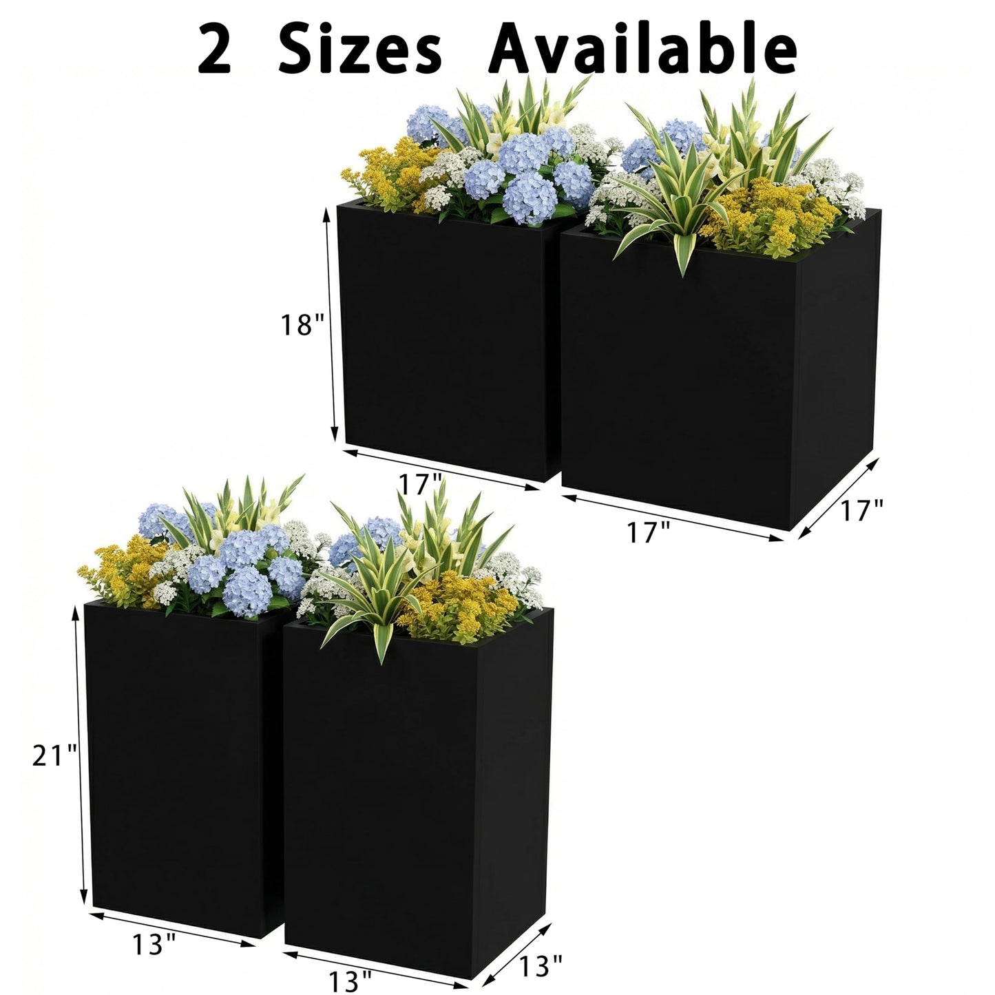Casaphoriar Metal Planter Box 17"x17"x18", Rectangular Planter and Drainage Holes, Perfect for Outdoor Patio and Balcony Decor, Black