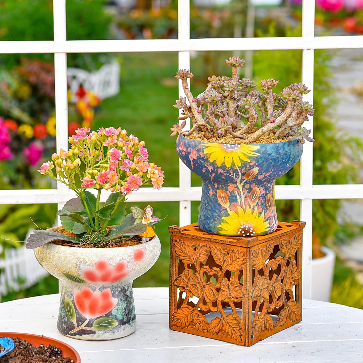 Sungmor 7.5 Inch Large Succulent Plant Pots, Pretty Hand Painted Ceramic Planter with Drainage, Indoor Outdoor Cactus Planter Bonsai Pot, Flower Pot for Indoor Plants Garden Windowsill Desktop Decor