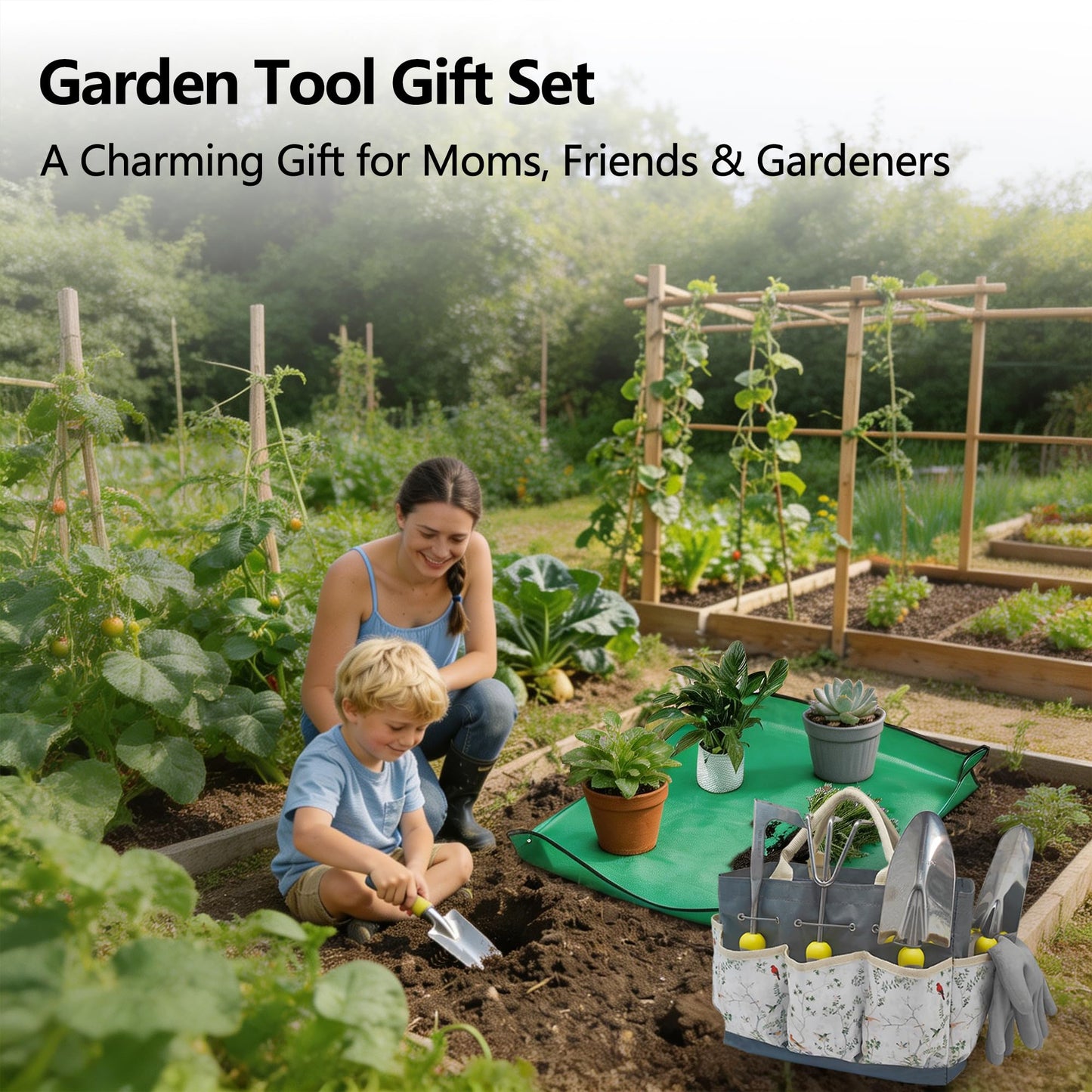 Gardening Tools Set, 11-Piece Stainless Steel Garden Hand Tool Set with Ergonomic Non-Slip Handles for Digging, Weeding, Pruning and Transplanting