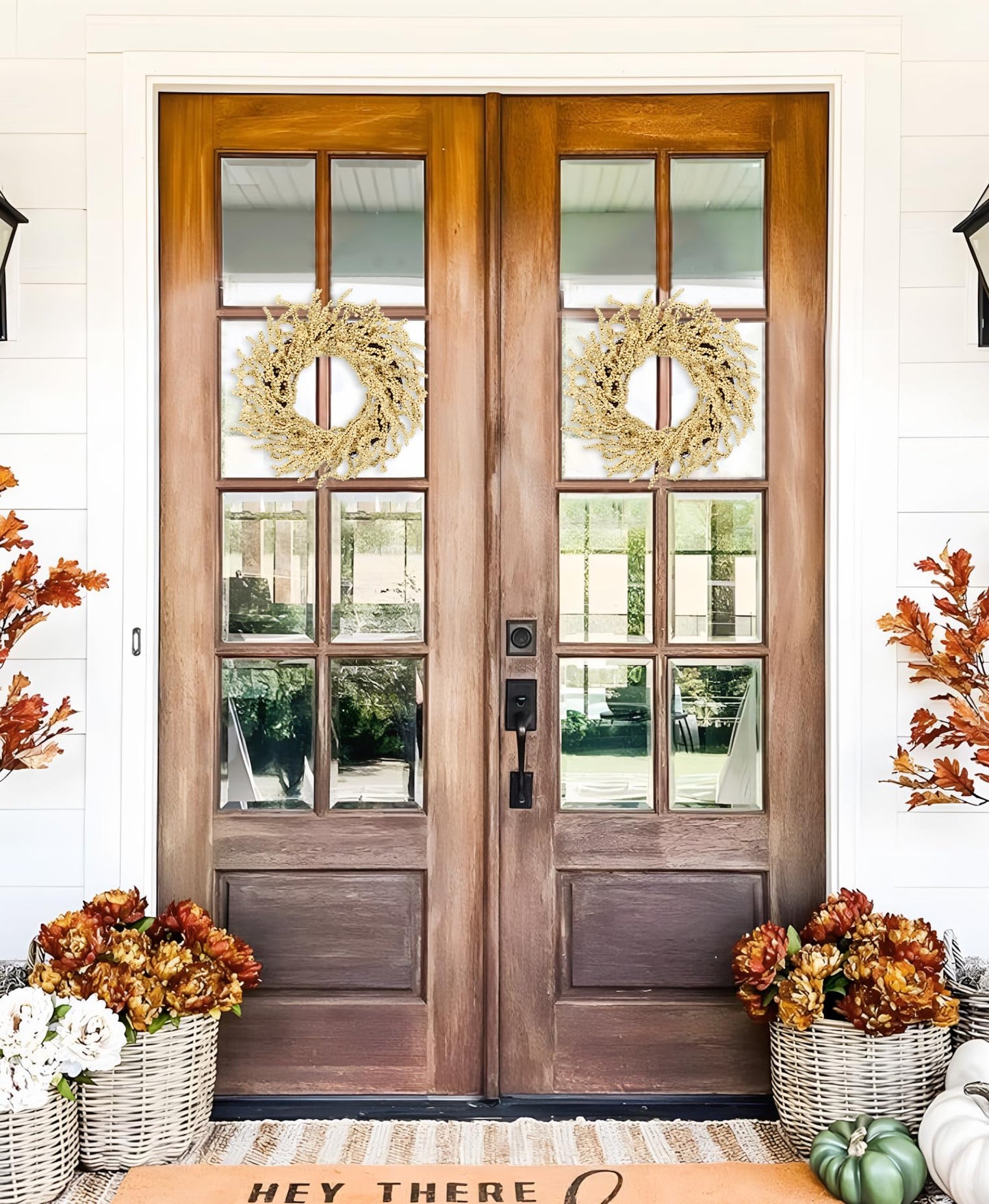 Briful 2 Pack Fall Berry Wreaths 12in Artificial Beige Foam Berry Wreath for Front Door Small Outdoor Fall Wreath for Autumn Home Wall Mantle Porch Thanksgiving Halloween Decor
