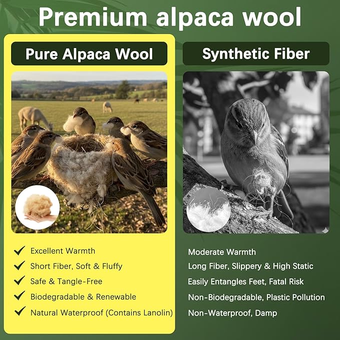 Bird Nesting Material, Hummingbird Nesters, Natural Alpaca Wool Material for Wild Birds, Design for Bird Lover Gifts, Nesting Balls for Wild Birds, Refillable Outdoor Birds Nesting Station(3pcs)