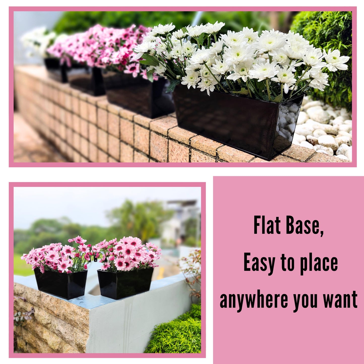 LaLaGreen Rail Planter (16 Inch, 6 Pack) Rectangular Metal Metal Hanging Flower Pots Railing Fence Balcony Gardening for Apartment Patio Planters Garden Style Iron Outdoor Deck Decoration Porch Decor