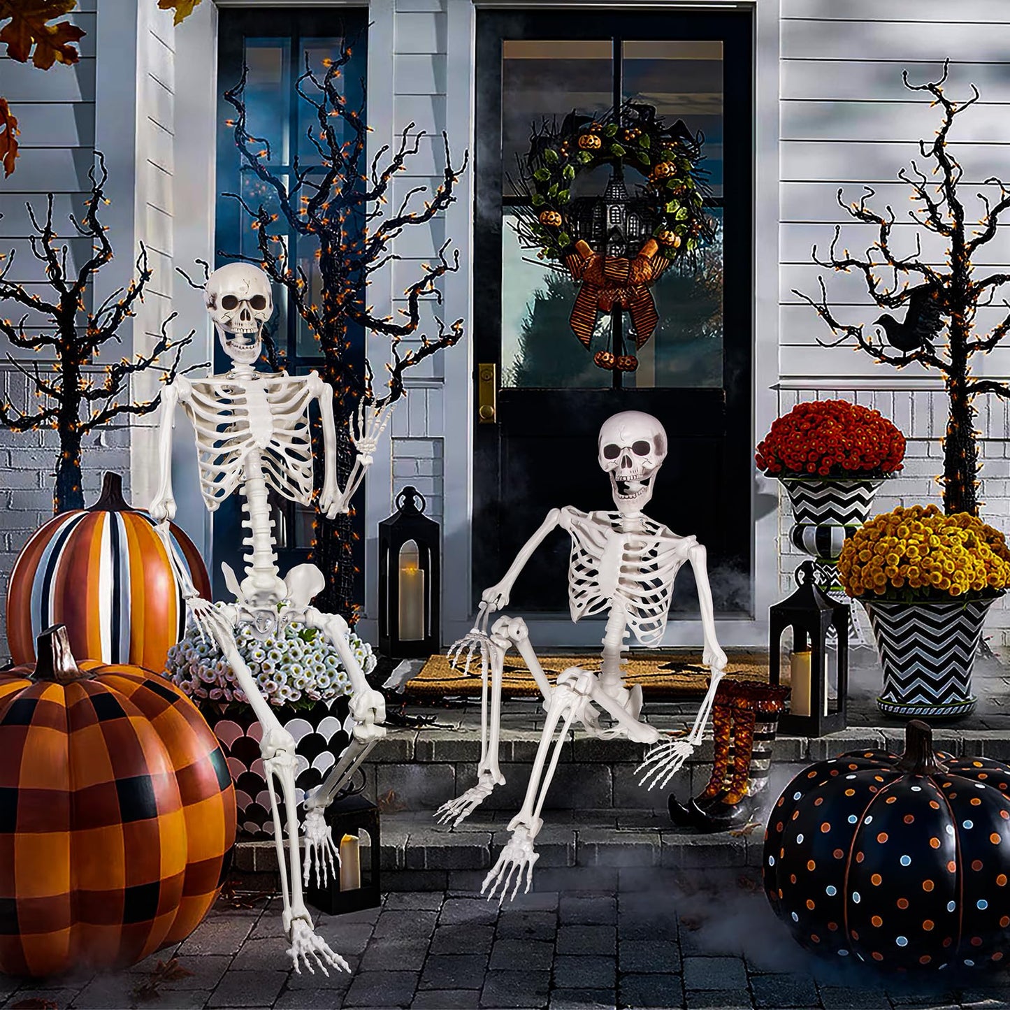 LaLamona 5.4ft Posable Halloween Skeleton, 2Pcs Life Size Skeleton Bones with Movable Joints for Halloween Graveyard Haunted House Spooky Scene Decor