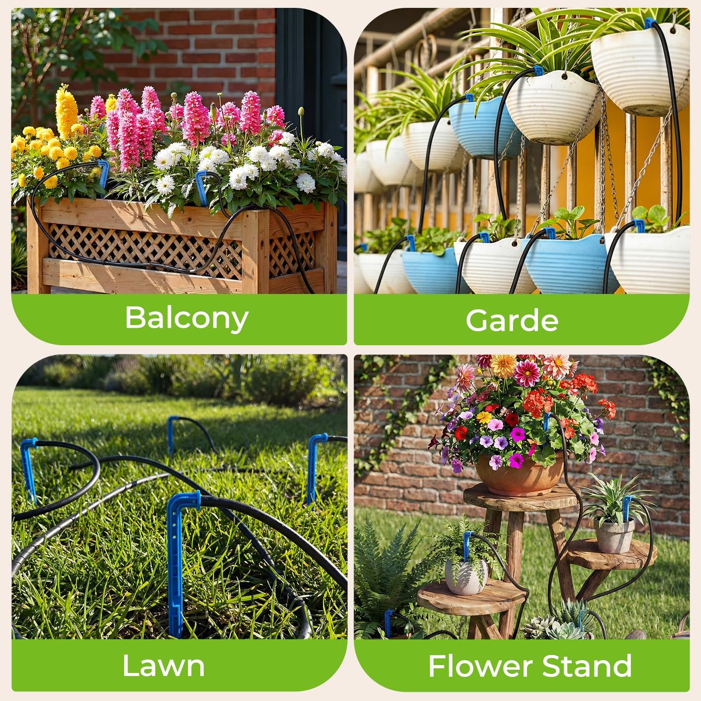 Solar Drip Irrigation System Kit, Auto Watering Kit for 15 Pots, 3W Solar Powered Auto Easy DIY Watering Device,22 Timing Modes with with Anti-Siphoning Device & Buckets and Flower Pots