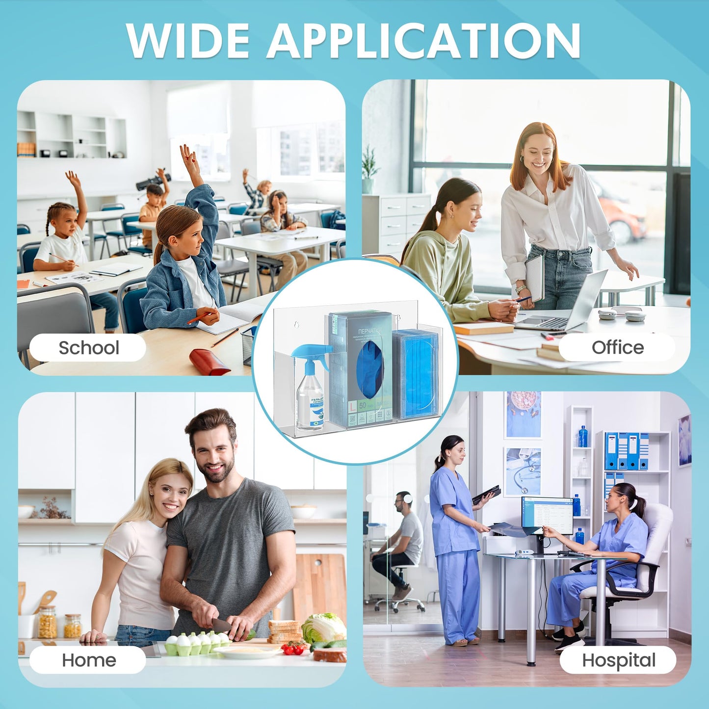 WAHFAY Acrylic Hygiene Dispenser Sanitation Station with Three Compartment, Gloves Masks Hairnets Box Holder, Wall Mount or Tabletop Clear Storage Containers