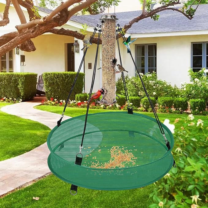 2Pcs Bird Seed Catcher Tray for Hanging Bird Feeder Platform, 4" Deep Birdseed Hoop for Hummingbird Feeders Bee Feeder Outdoor Garden Accessories (Green, 24inch)