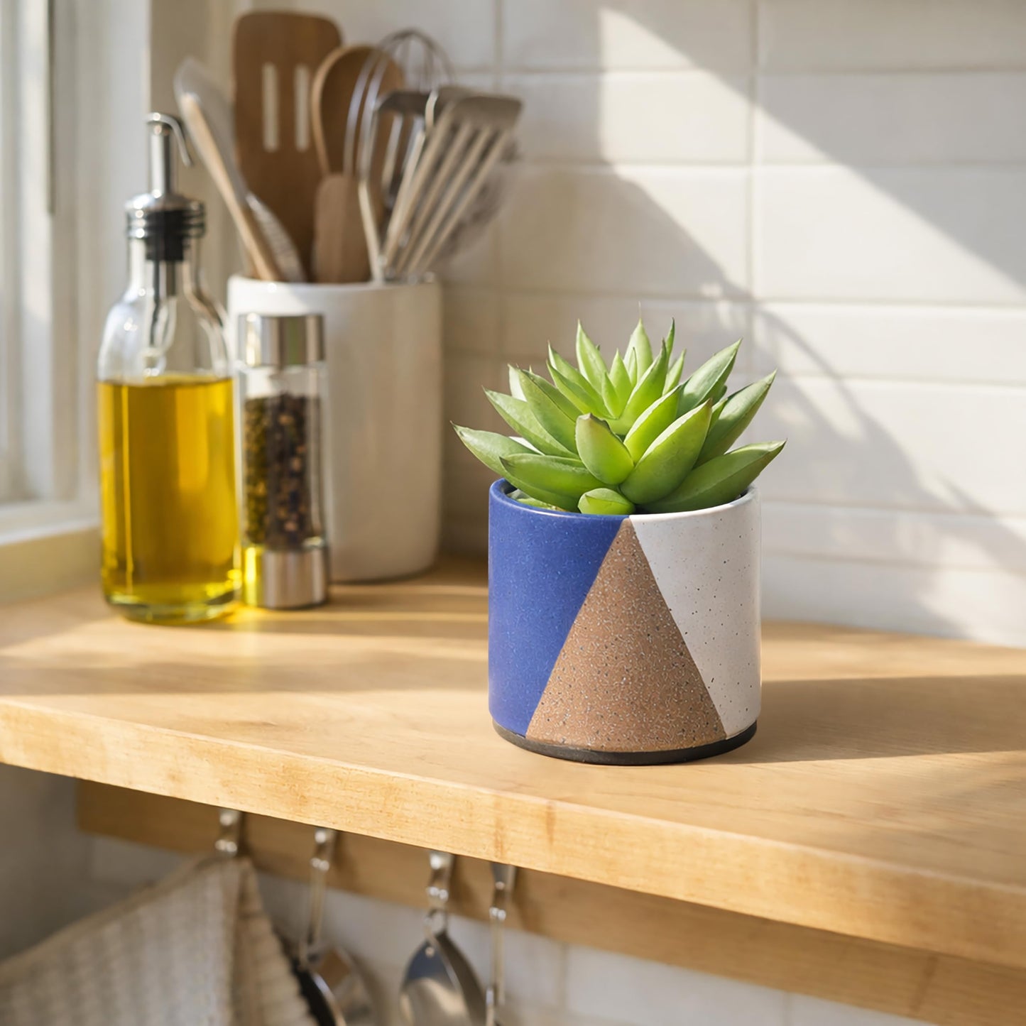 D'vine Dev 3.5" Stoneware Cachepot Planter with 3" Clear Nursery Pot & Detachable Saucer – Indoor Plant Pot with Drainage for Bottom Watering & Root Visibility, Cobalt Canyon, Set of 2, 93-V-A-3