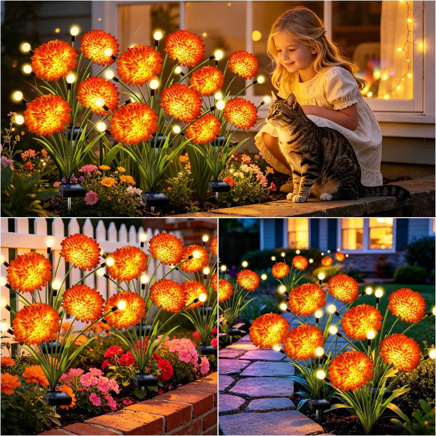 VOOKRY Solar Flowers Outdoor Waterproof, 4 Pack Garden Lights with Swaying Firefly Lights, Flower Light Garden Decor for Yard Patio Pathway Lawn Grave, Gardening Gifts for Women Mother's Day