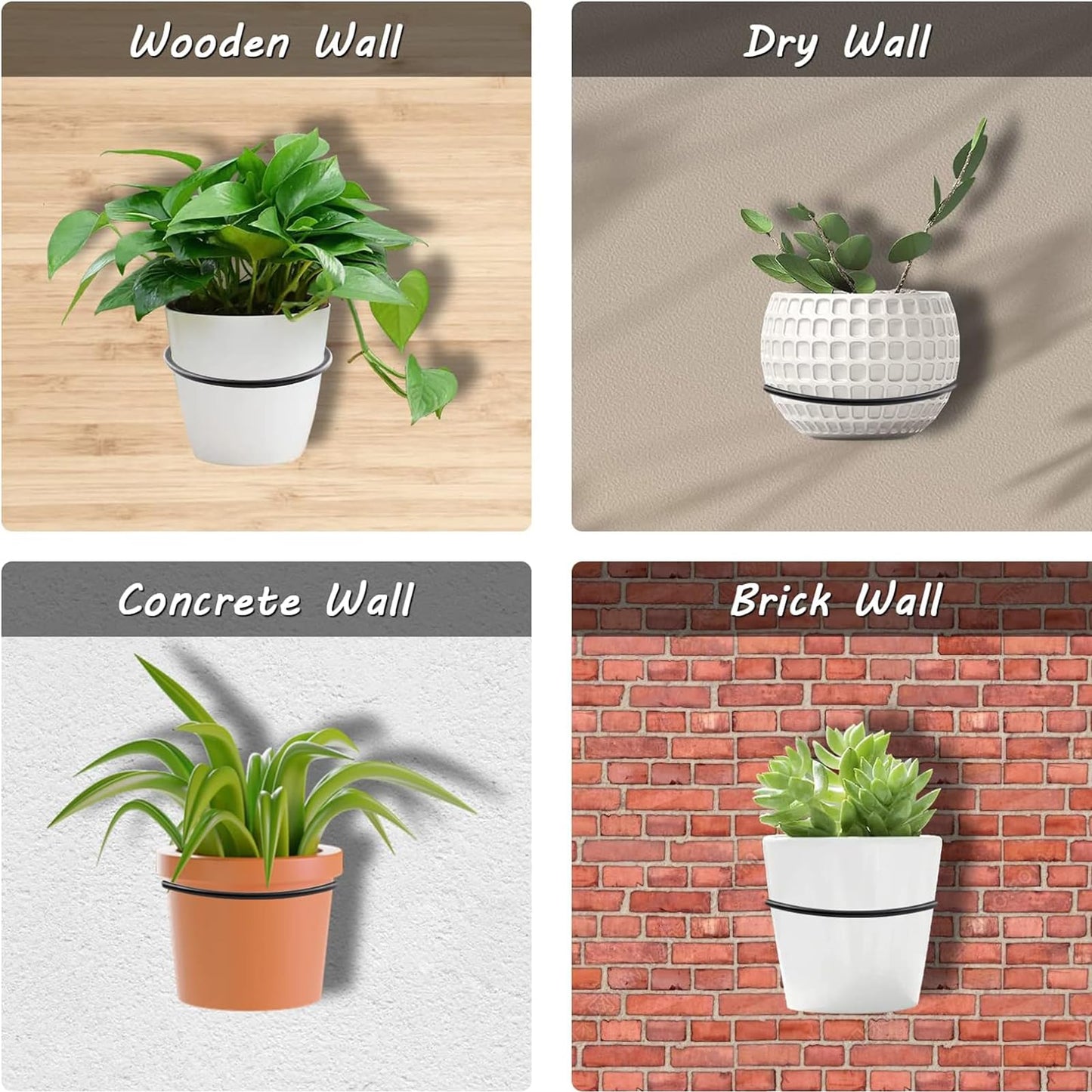 Jiozermi 2 Pack 5 inch Flower Pot Holder Ring, Flower Pot Holder Ring Wall Mounted Set Wall Mounted Metal Planter Hanger Matte Black Hanging Plant Holder