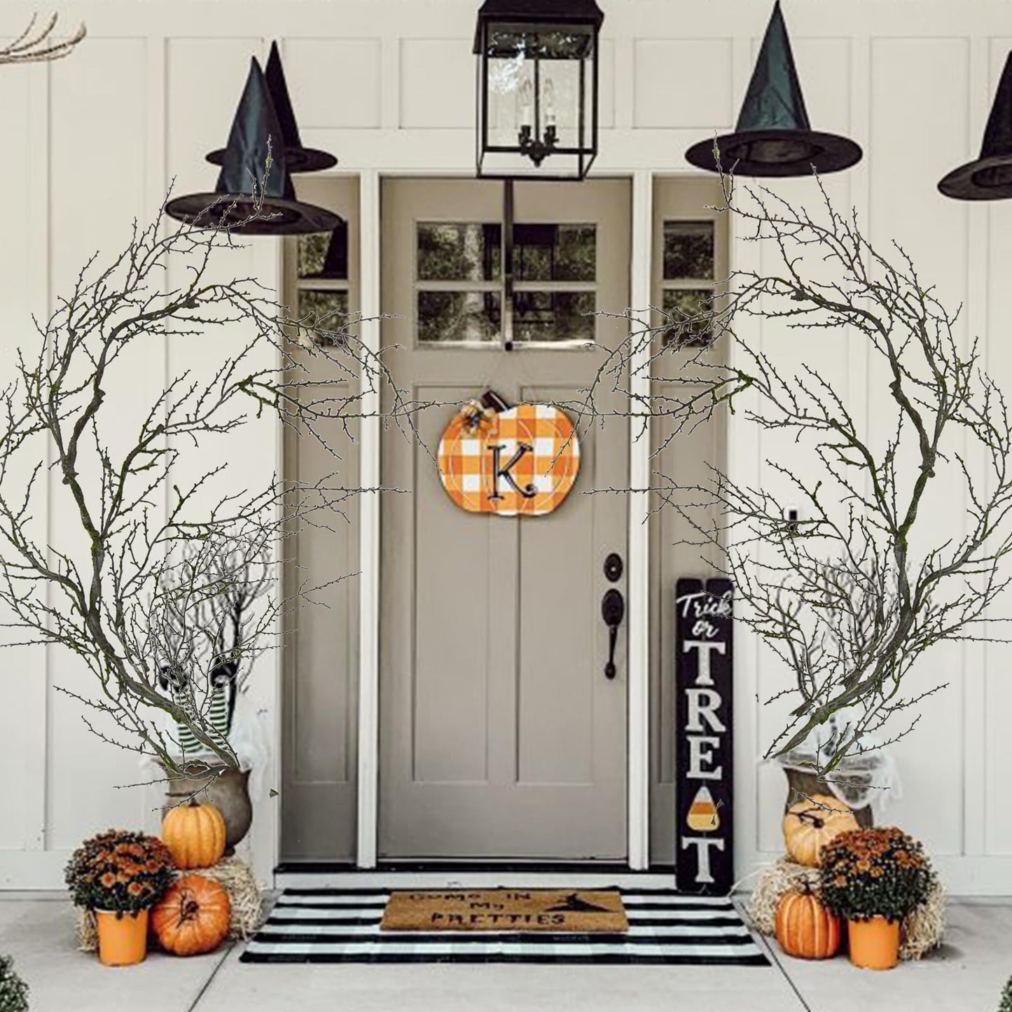 74.8inch Long Malleable Black Halloween Tree Weeping Branches Twigs Greenery Garland Hanging Moss Faux Ghost Grape Vine for Haunted Forest Outdoor Mantel Fireplace Porch Arch Stairway Yules Decor (1)