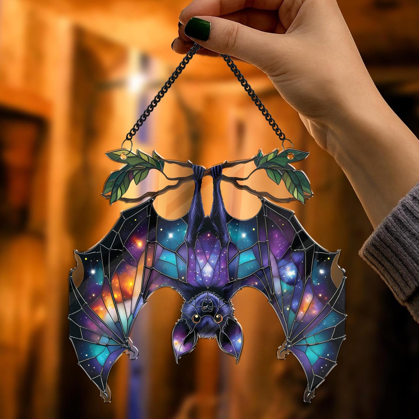 2 Halloween Decorations Bat Raven Acrylic Suncatchers, 6" Window Hanging Bat Gothic Decor, Spooky Raven Halloween Ornament Gifts, Idea Gifts Holiday Keepsake, Scary Home Indoor Outdoor Display SS344