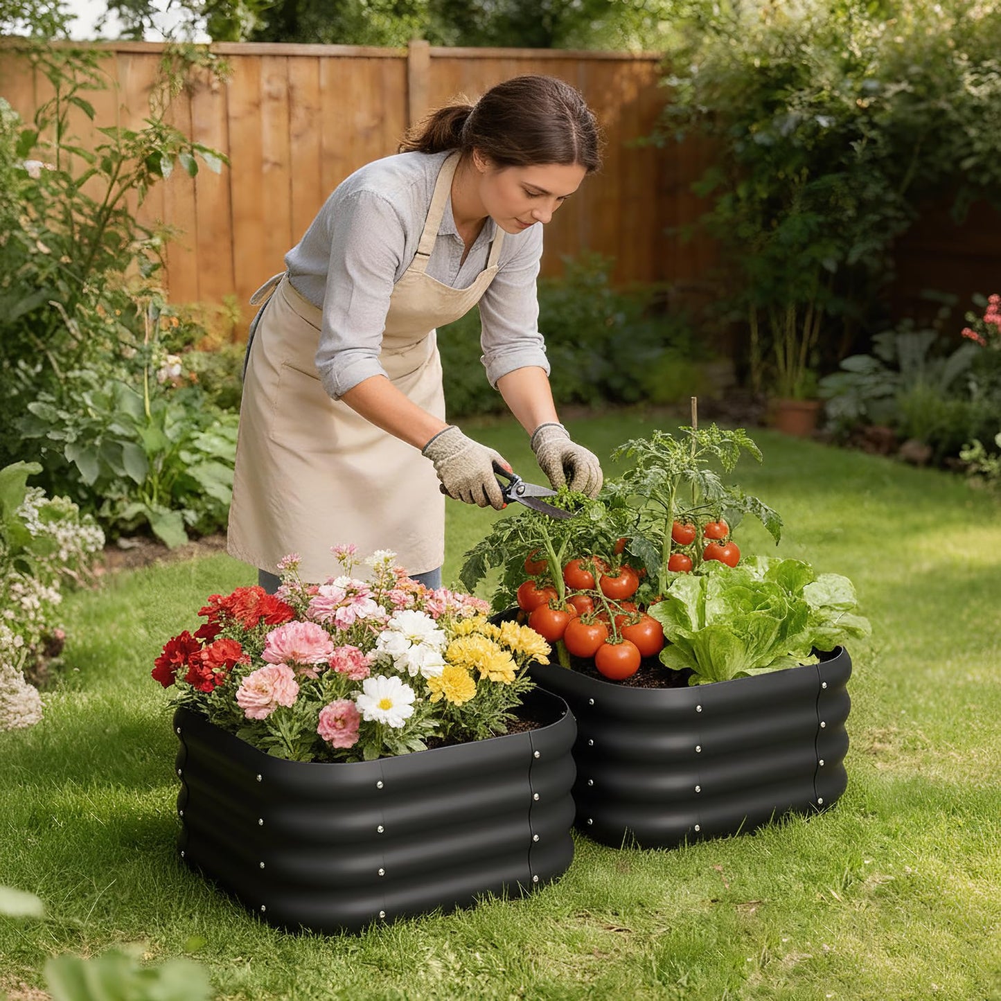 2-Pack 2x1ft Galvanized Raised Garden Bed, Outdoor Planter Bed, Metal Planter Box for Gardening and Planting,Square,Black