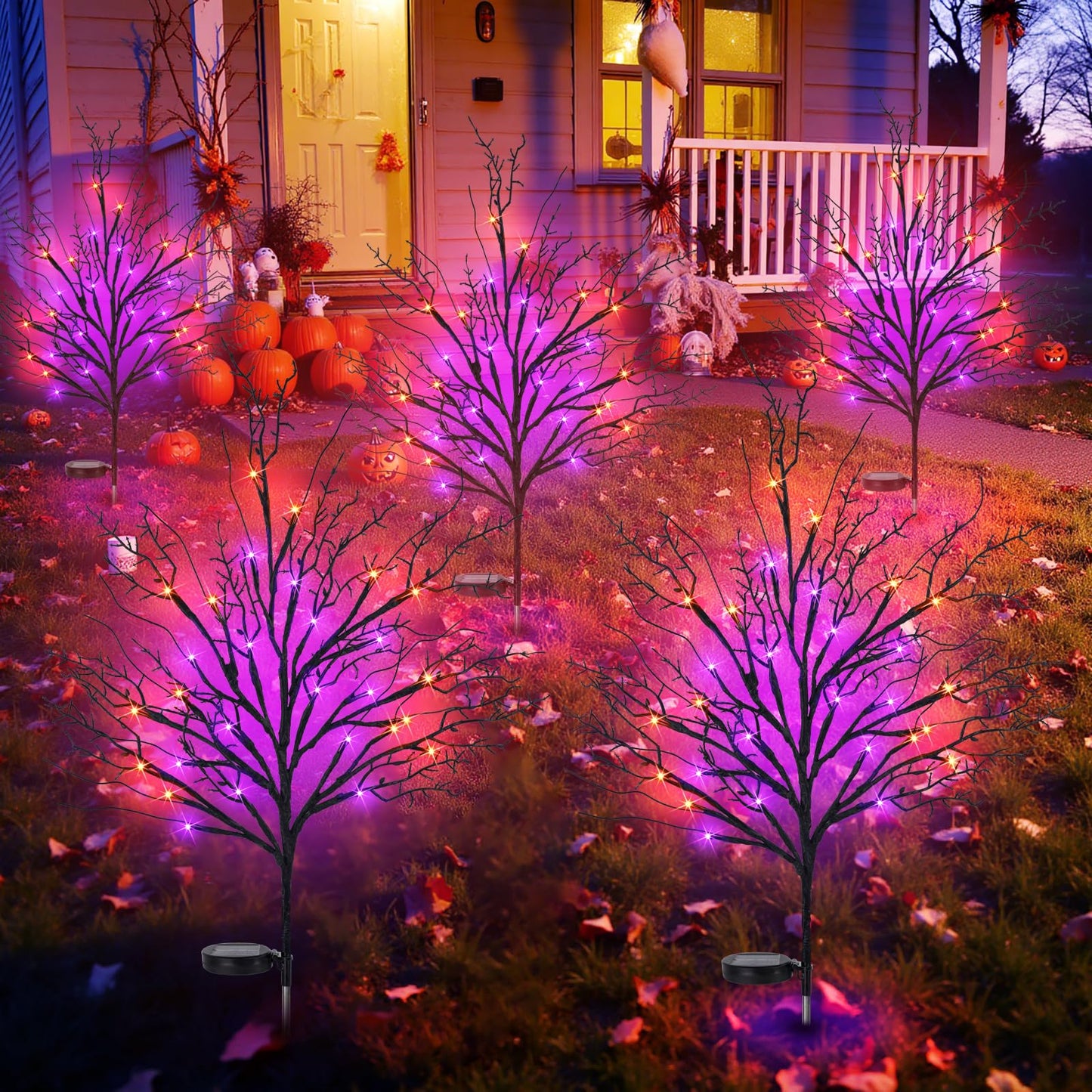 Halloween Solar Pathway Lights 4PCS, Halloween Outdoor Decorations, Artificial Tree Waterproof LED Lights for Lawn Yard Garden Driveway Porch Walkway, Auto On/Off