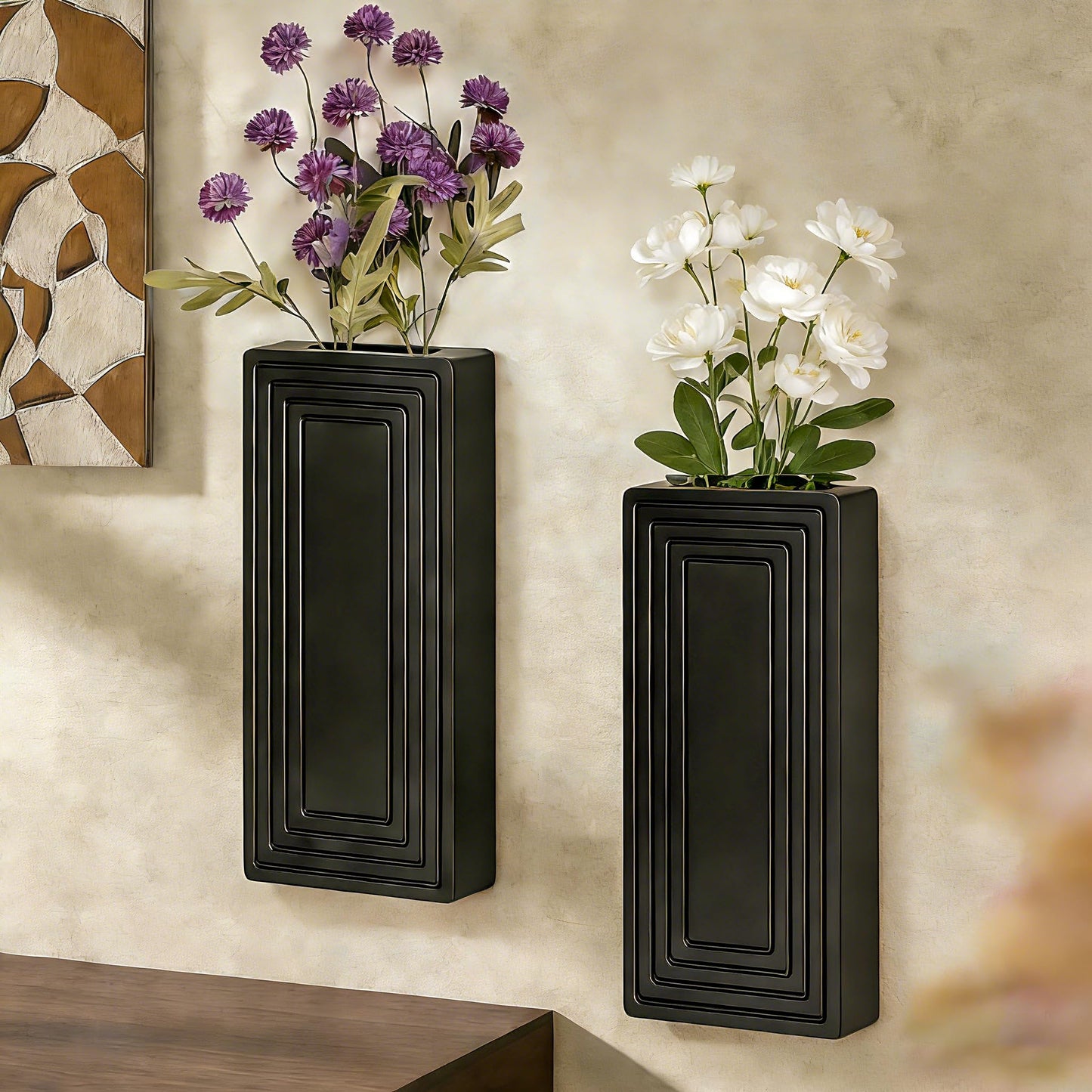 FancyPlus Wooden Wall Planter Vase,2 Pack Hanging Planter for Indoor Fake Plants Modern Boho Farmhouse Wall Art Decor for Home Indoor Kitchen Modern Farmhouse Bathroom Living Room Dining Room(Black)