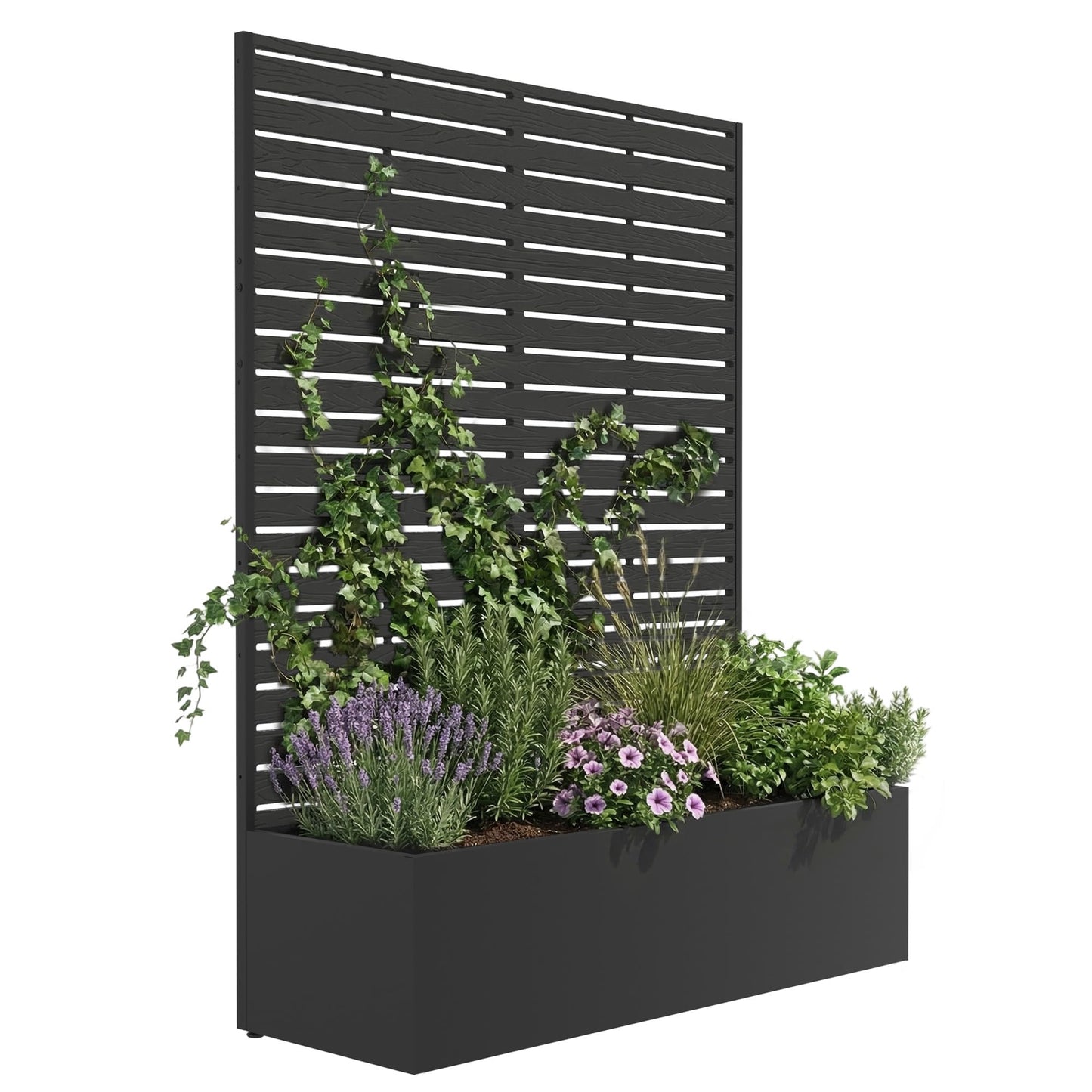 seethmi Metal Raised Garden Bed with HDPE Trellis, 45"x16"x59" Planter Box for Vegetables & Climbing Plants, Outdoor HDPE Privacy Screen Planter with Drainage Holes for Patio, Backyard, Garden