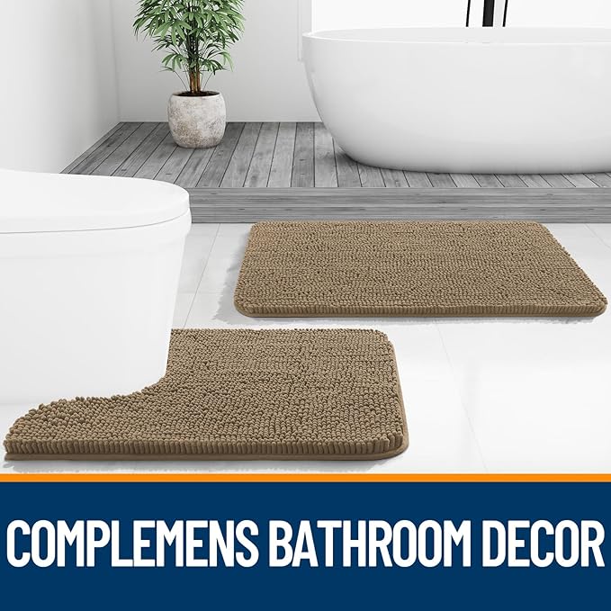 OLANLY Bathroom Runner Rugs 47x20, Extra Soft Absorbent Chenille Bath Rugs, Rubber Backing Quick Dry, Machine Washable Long Bath Mats for Bathroom Floor, Tub and Shower, Home Decor Accessories, Tan