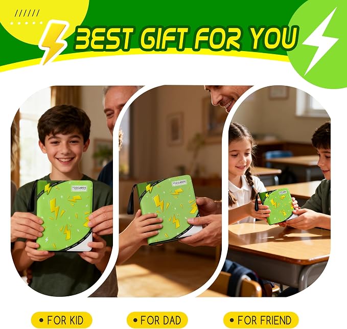 Trading Card Binder 9 Pocket,900 Pocket Card Collection Binder with 50 Removable Sleeves,PU Waterproof Top Card Book,3-Ring Zipper Collectible Trading Card Album for MTG/TCG/Card Holder Gift(Green)
