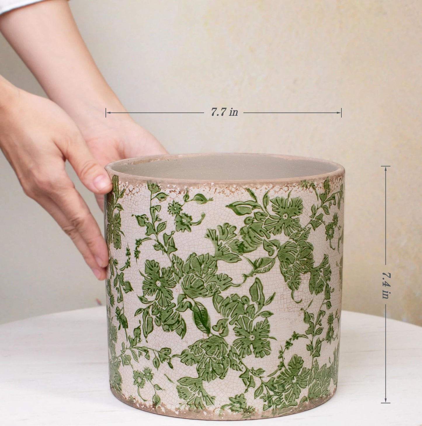 Xiaan Jiaju 7.7" Large Green Plant Pots, Flower Pots w/Drainage, French Country Farmhouse Pots for Plants, Tree Pot for Olive & Money Tree, Garden & Home Decor, Gifts for Women,Indoor/Outdoor Planter