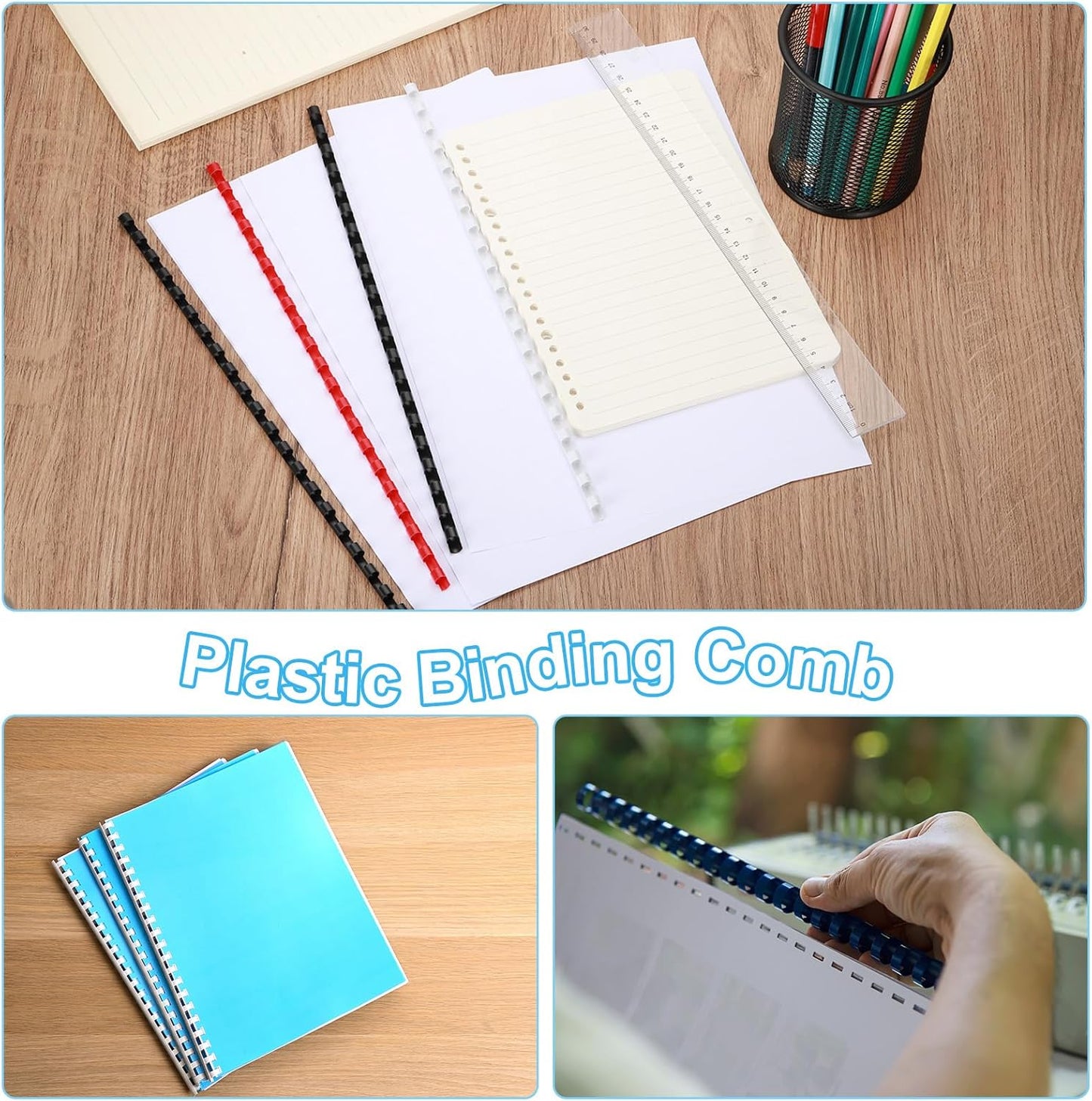 PATIKIL 20mm (3/4") Plastic Binding Combs, 100 Pcs 21 Rings Comb Binding Spines 150 Sheet Capacity Letter Size for Binding Paper Sheets Notebook Calendar Picture Album, Red