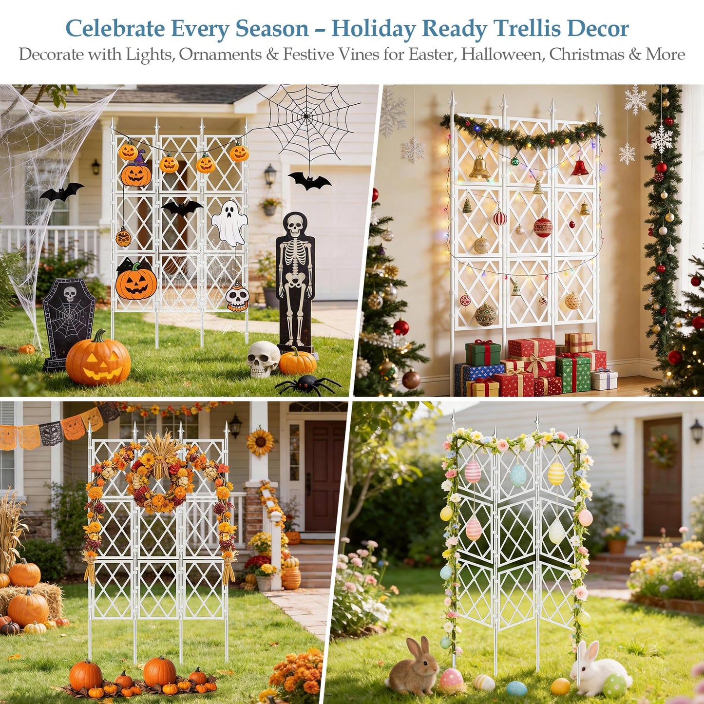 DEVISEFUN 5.25FT Garden Trellis for Climbing Plants Outdoor, White Iron Pipe Support Fence, Metal Wall Trellis Climbing Frame, Trellis for Potted Plants Indoor for Ivy Vines Vegetable Flower