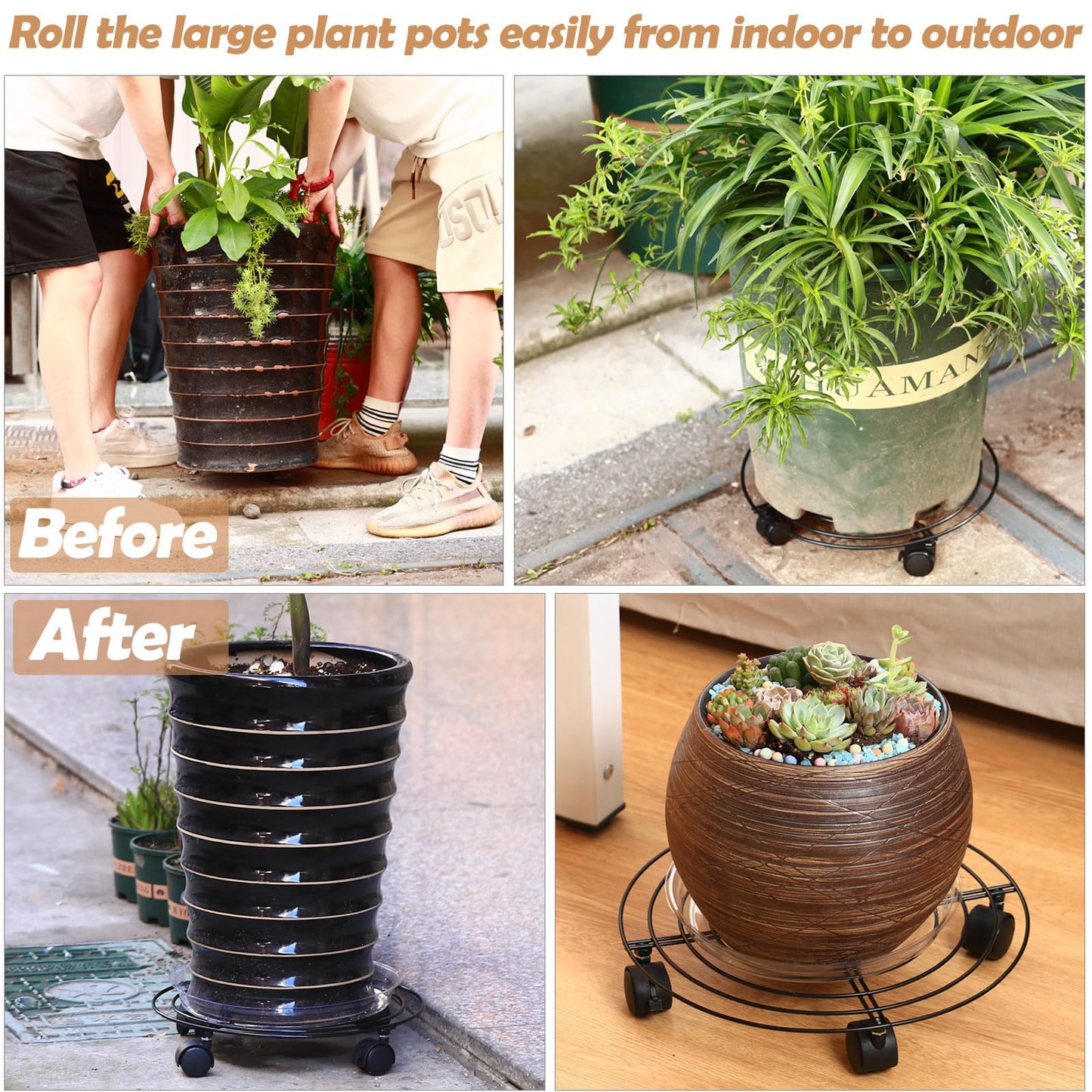 Planterhoma 3 Packs Large Metal Plant Caddy 13 Inches Plant Dolly with Wheels Heavy-duty Iron Rolling Plant Stand with Casters for Indoor Outdoor Flower Pot Mover Rollers Black Wheeled Plant Colaster