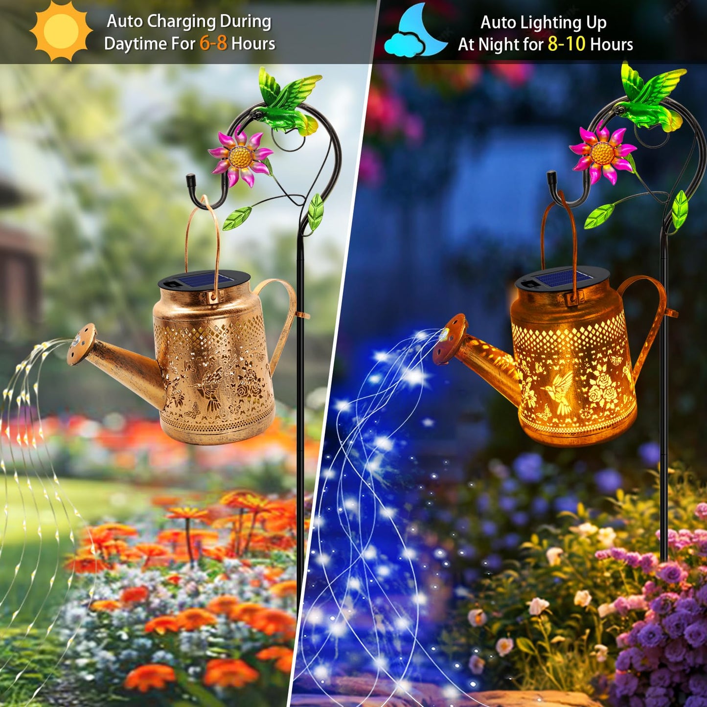 Big Solar Lanterns Outdoor Waterproof, Gift for Mom Grandma Women Wife Daughter Mother's Day, Blue Hummingbird Watering Can Light With Shepherd Hook, Solar Path Light Yard Outdoor Patio Garden Decor