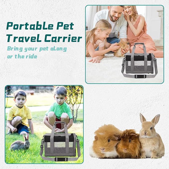 PINVNBY Bunny Carrier for Travel Camping Outdoor, Small Pet Carrier, Guinea Pig Carrier, Breathable Pet Portable Hand Bag for Hamster Rabbit Guinea Pig(Black & Gray)