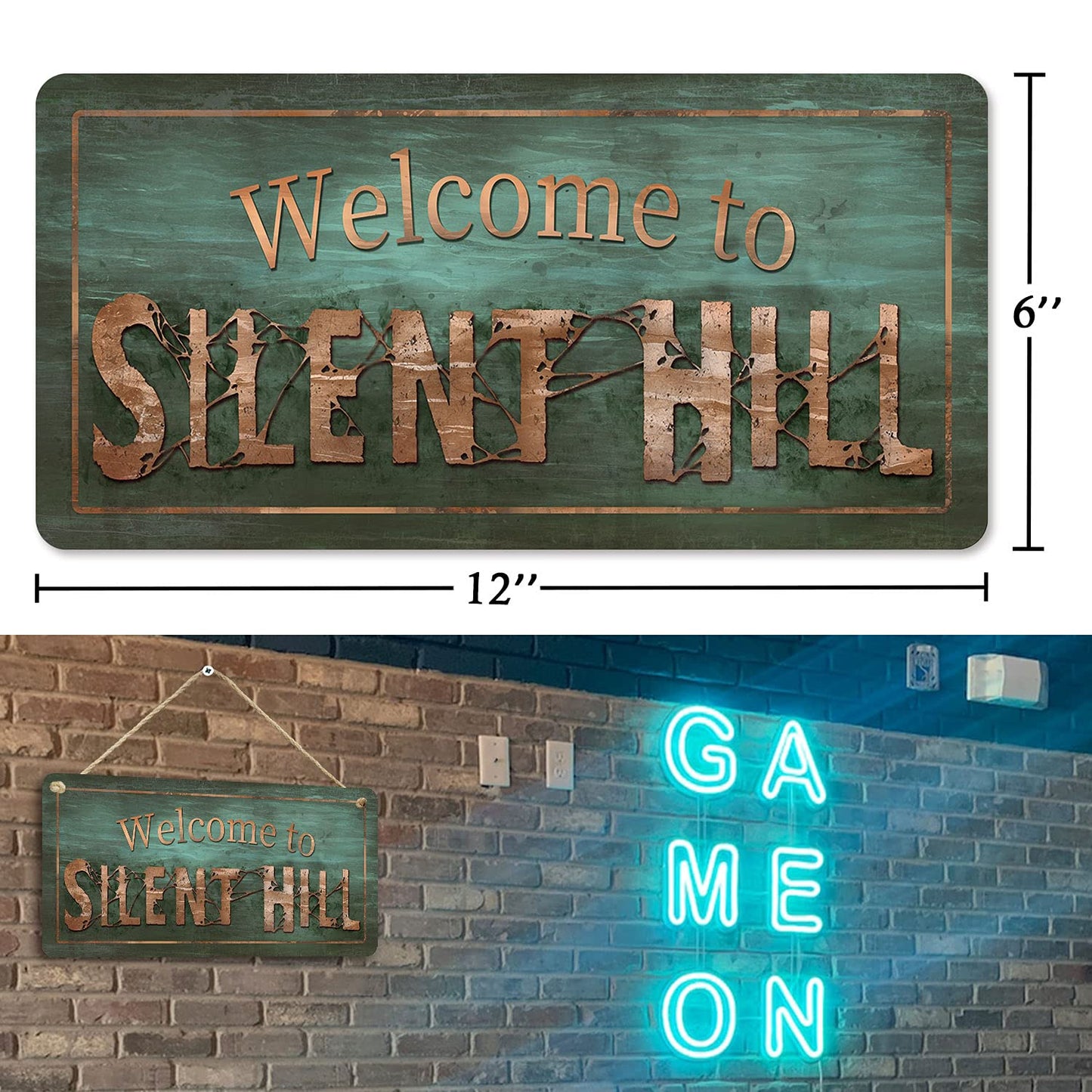 flinelife Welcome to Silent Hill Sign, 12x6, Horror Movie Sign, Wreath Sign for Indoor Outdoor Use