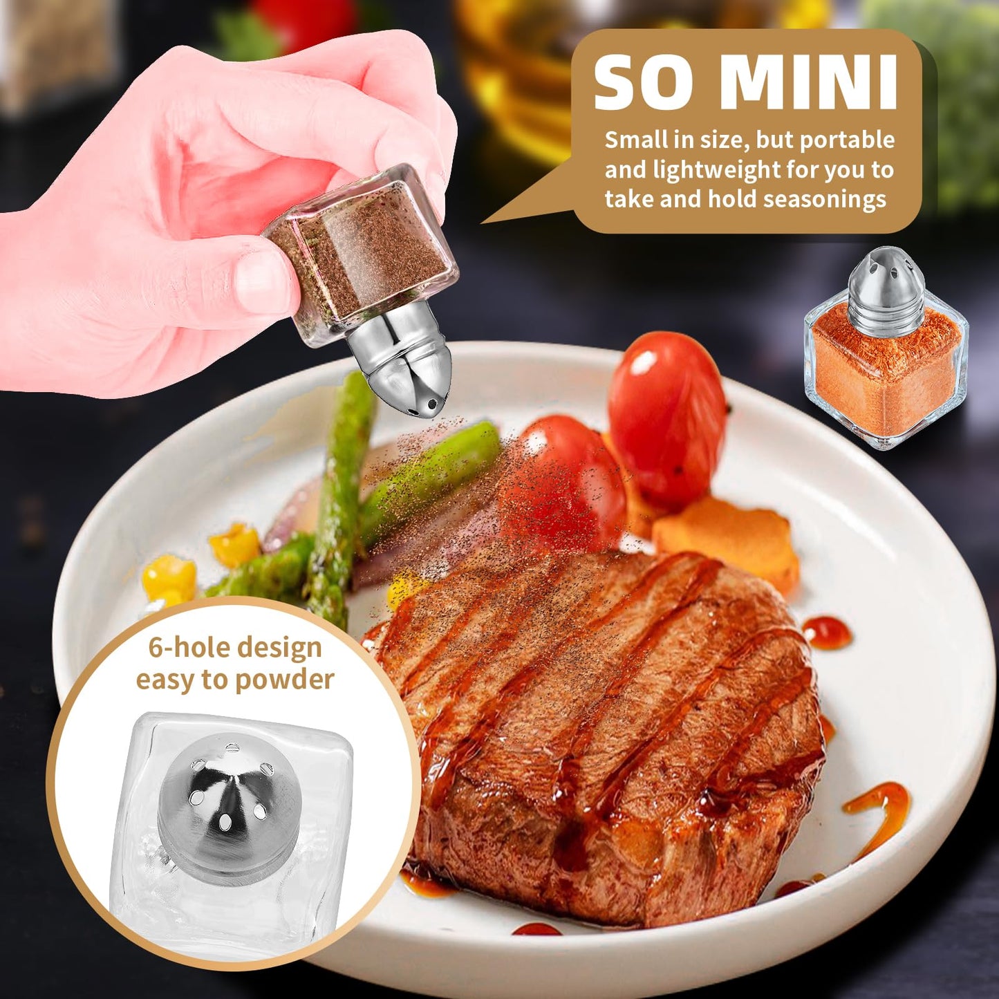 24 Pcs 0.5 oz Cube Shape Small Salt and Pepper Shakers Clear Mini Glass Seasoning Jars Spice Salt Shakers with Funnel and Storage Rack for Wedding Party Restaurant Home Kitchen (Silver)