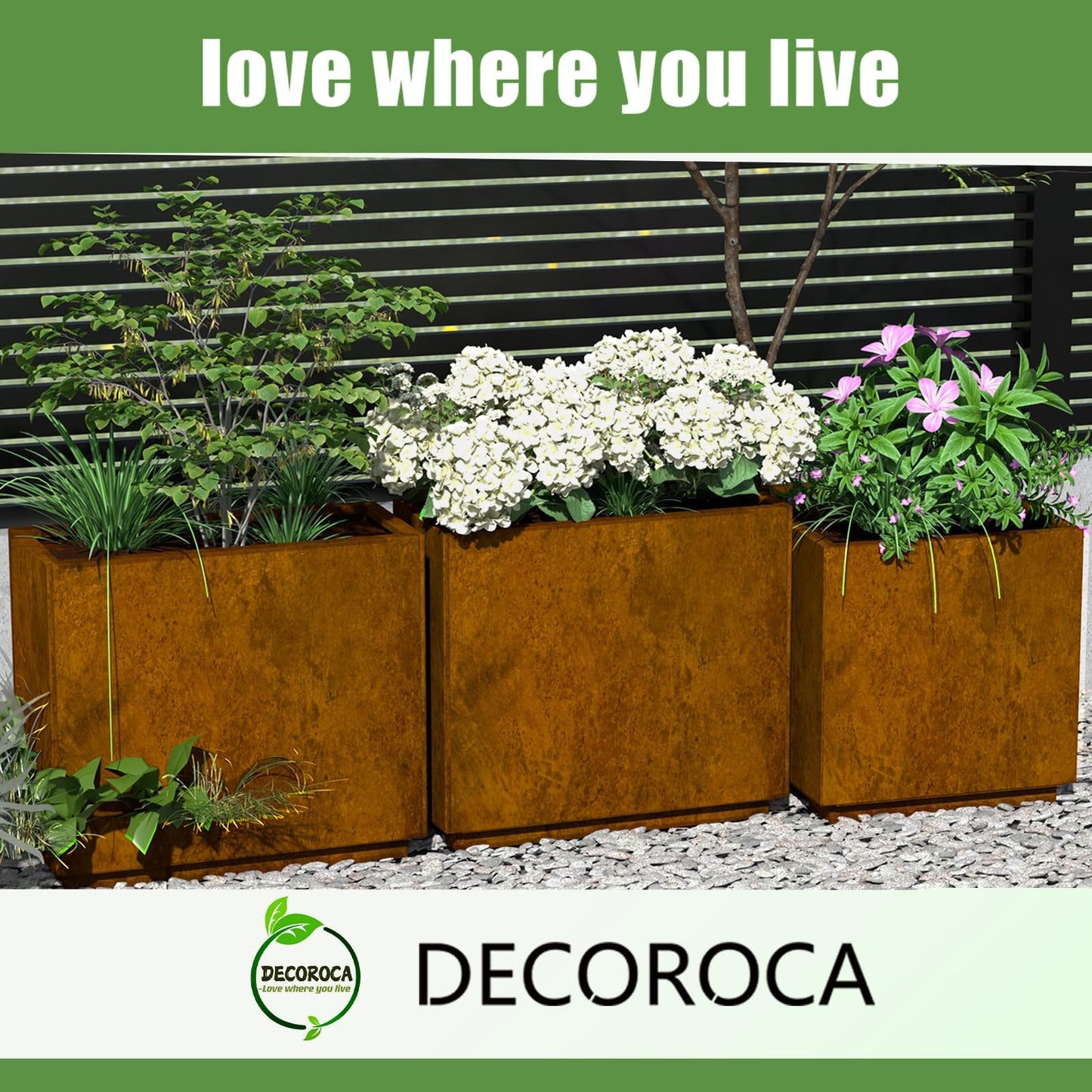 Decoroca Corten Steel Planter Box Outdoor, 14 Gauge Heavy Duty Metal Prevents Warping, for Patio Garden Divider and Privacy Screen, Arrives Un-Rusted, 24" H x 12" W x 30" L