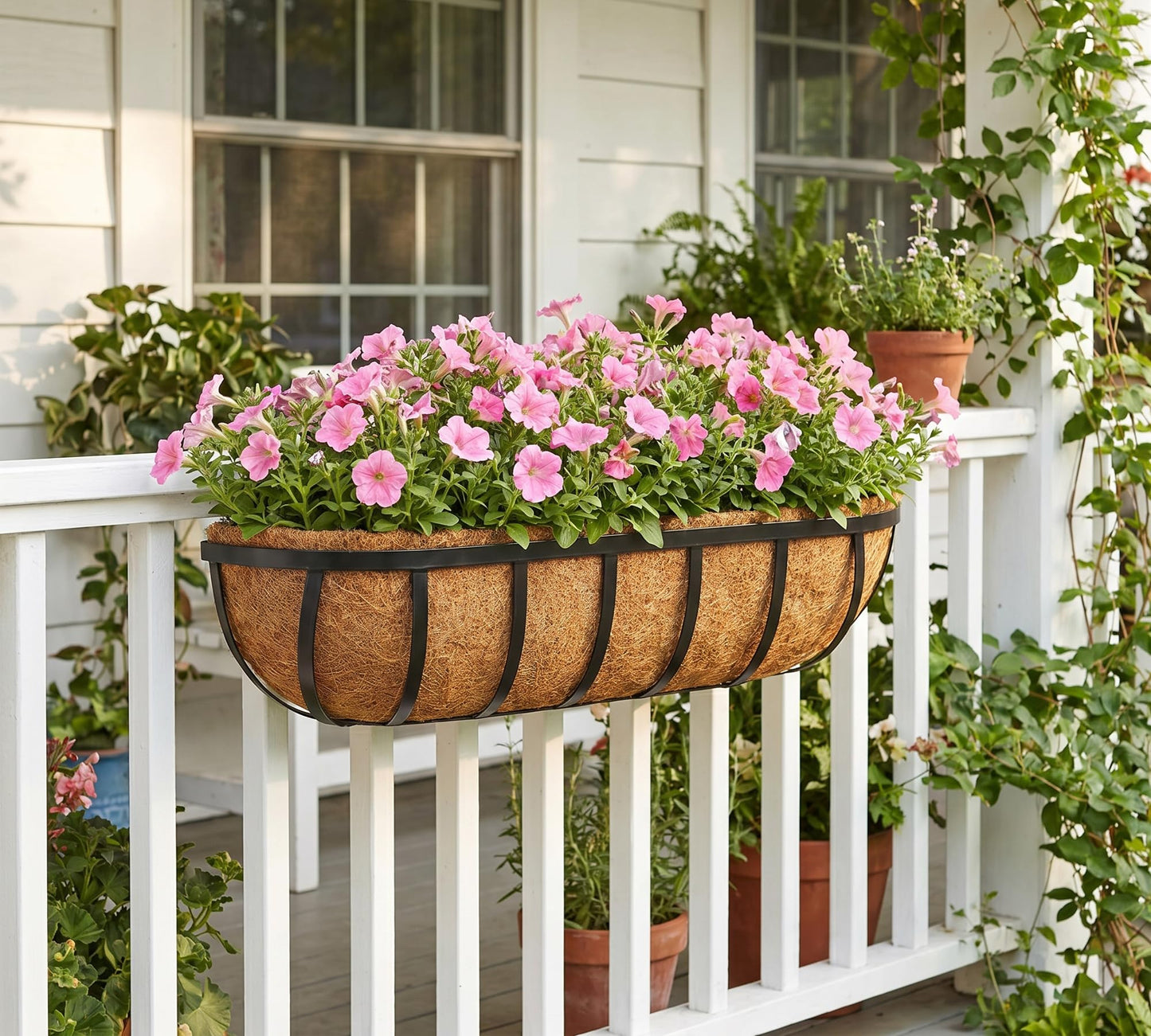 Y&M 4pcs 24" Trough Coco Liner for Window Box Deck Basket Planter Trough Coconut Fiber Liners, Coconut Fiber Pre-Formed Replacement