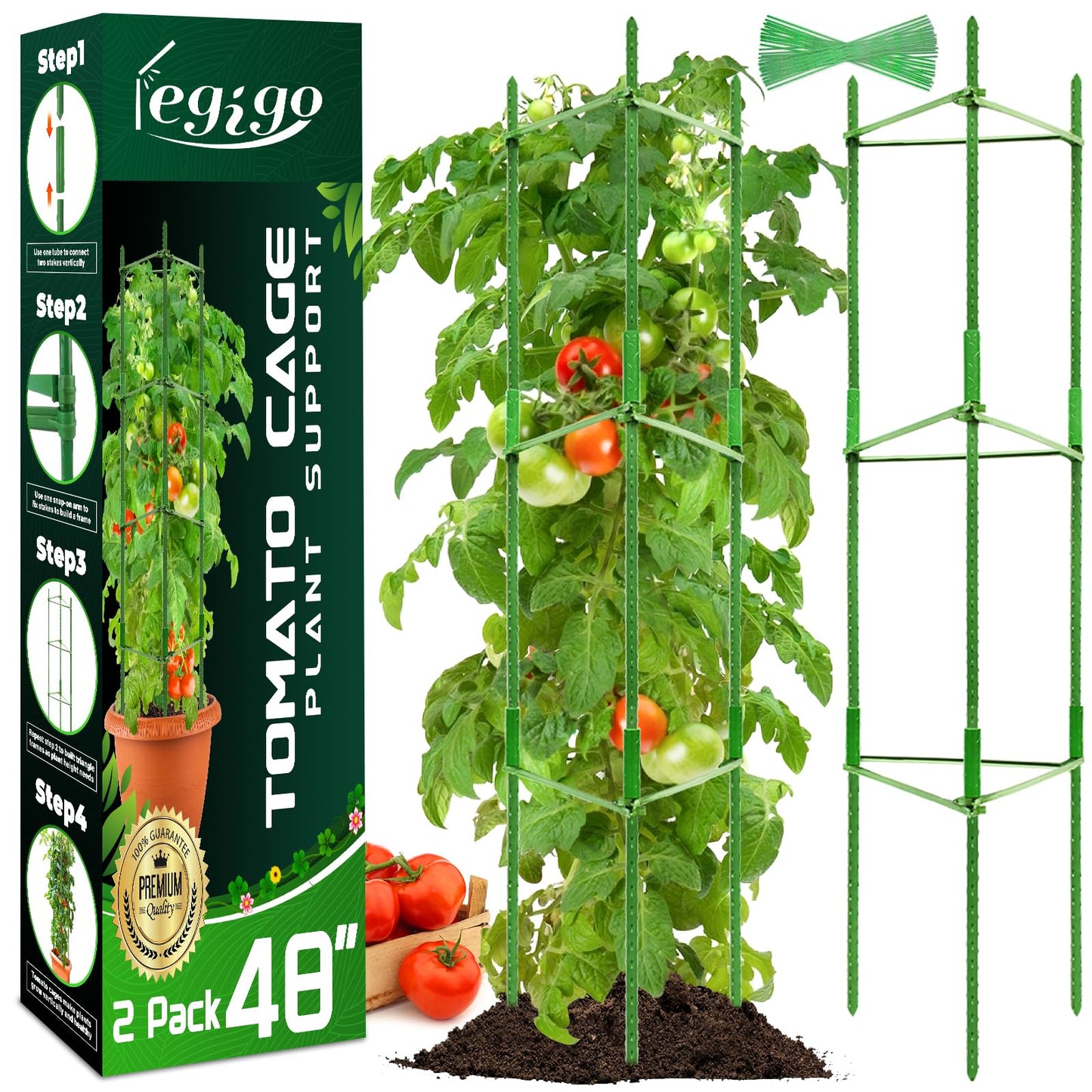 Legigo 2-Pack Tomato Cage for Garden Plant Support - Up to 48in Garden Stakes, Tomato Trellis for Potted Plants, Tomato Cages Plant Stakes for Climbing Vegetables & Flowers