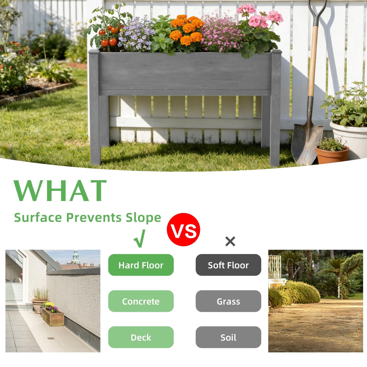 48×24×30 Inch Raised Garden Bed with Legs, Solid Wood Elevated Planter Box Stand with Liner for Outdoor Patio, Backyard & Balcony