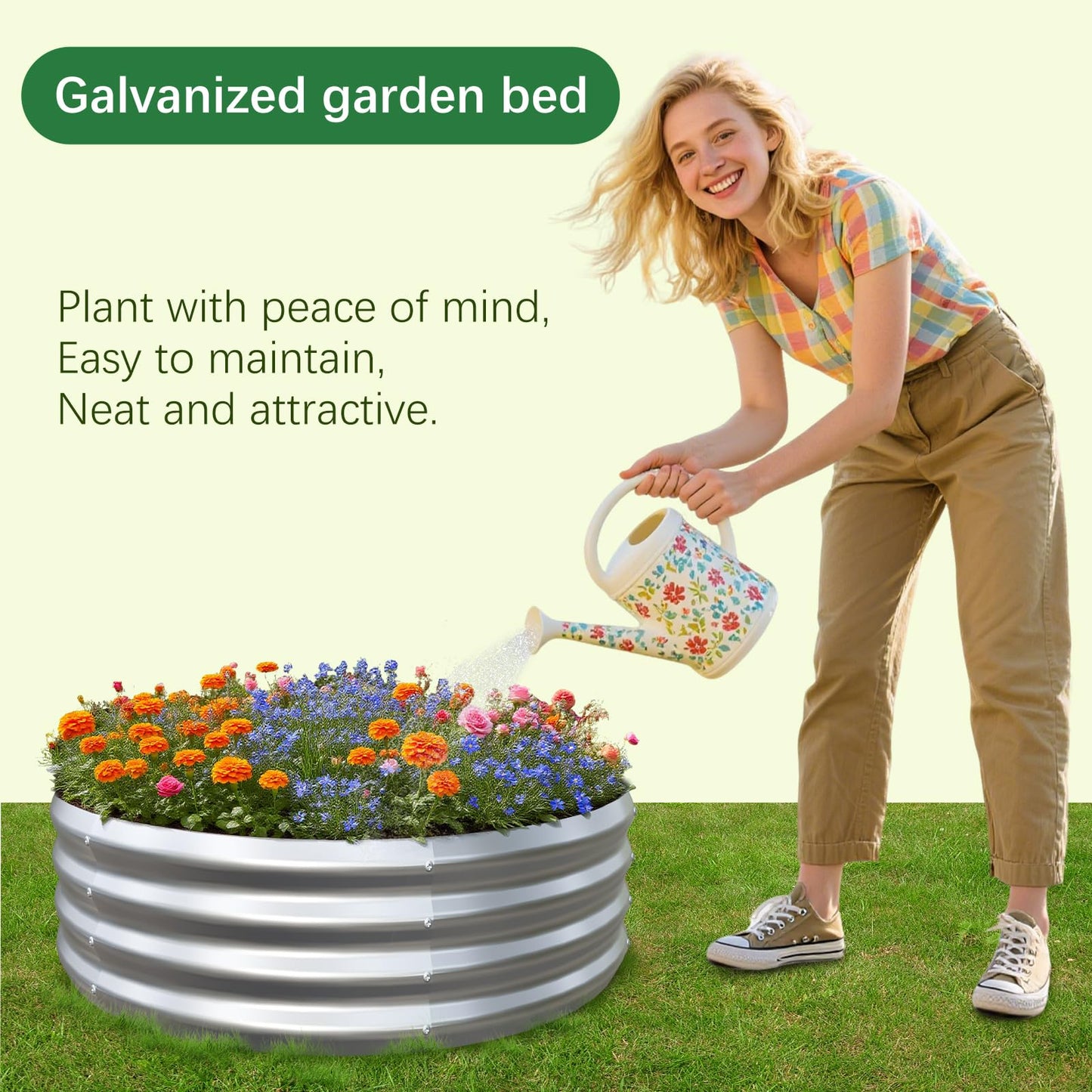 Mycovire Galvanized Garden Bed Kit for Vegetables/Herbs/Flowers, Raised Planter Box, Outdoor, 2x2x1 Feet