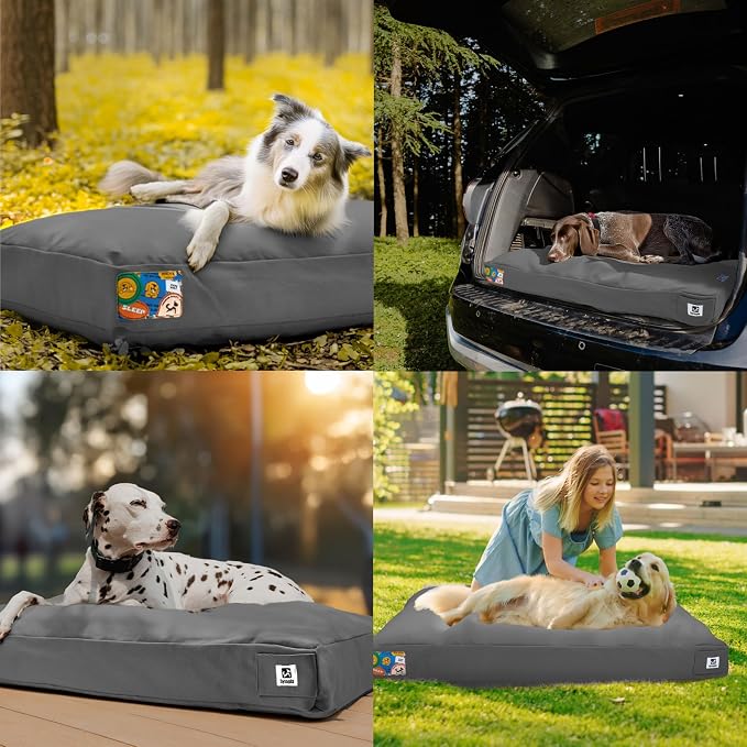 42 Inch Durable Indestructible Dog Bed for Extra Large Dogs, Outdoor Canvas Chew Proof Pet Crate Mat with Waterproof Washable Removable Cover, Indoor Patio Pet Pad for Crate, Dark Grey