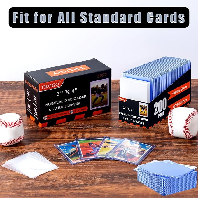 400 Card Sleeves Toploads for Cards,3" x 4" Baseball Card Protectors,Premium Standard Size Trading Hard Plastic Card Holder for Sports Football Cards(200 Hard Protectors +200 Soft Sleeves)